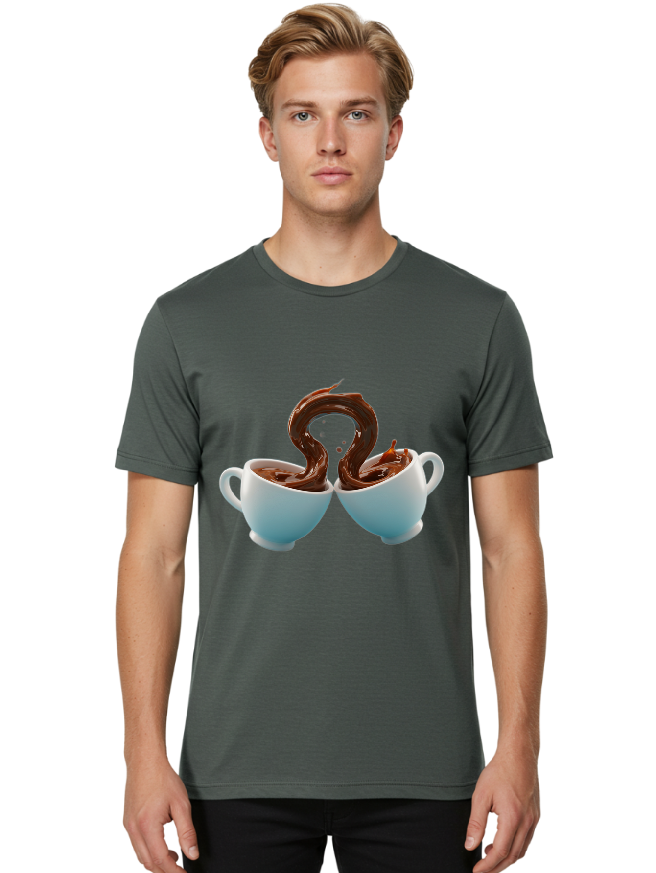 Chocolate-Cups Men'S Graphic Tee, 100% Cotton, Comfortable Casual Summer Wear, Machine Washable, Hot Chocolate, Luxury Hot Chocolate, Rich Chocolate, Flowing Chocolate, Chocolate Splash, Hot Chocolate Cups, White Cup, Delicious Hot Chocolate, Baa299