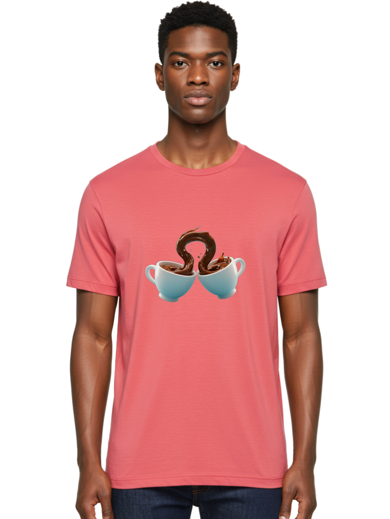 Chocolate-Cups Men'S Graphic Tee, 100% Cotton, Comfortable Casual Summer Wear, Machine Washable, Hot Chocolate, Luxury Hot Chocolate, Rich Chocolate, Flowing Chocolate, Chocolate Splash, Hot Chocolate Cups, White Cup, Delicious Hot Chocolate, Baa299
