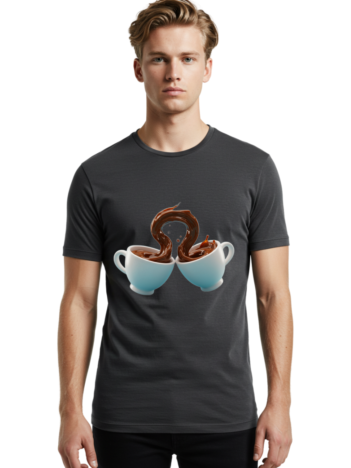 Chocolate-Cups Men'S Graphic Tee, 100% Cotton, Comfortable Casual Summer Wear, Machine Washable, Hot Chocolate, Luxury Hot Chocolate, Rich Chocolate, Flowing Chocolate, Chocolate Splash, Hot Chocolate Cups, White Cup, Delicious Hot Chocolate, Baa299