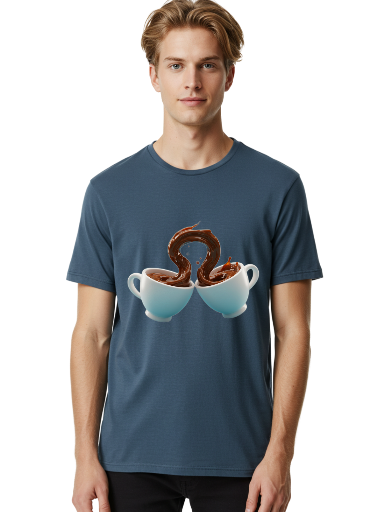Chocolate-Cups Men'S Graphic Tee, 100% Cotton, Comfortable Casual Summer Wear, Machine Washable, Hot Chocolate, Luxury Hot Chocolate, Rich Chocolate, Flowing Chocolate, Chocolate Splash, Hot Chocolate Cups, White Cup, Delicious Hot Chocolate, Baa299