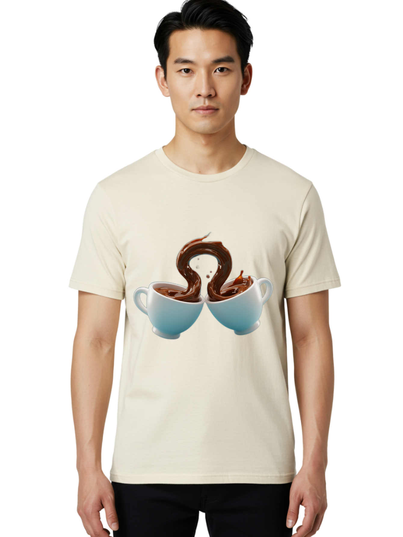 Chocolate-Cups Men'S Graphic Tee, 100% Cotton, Comfortable Casual Summer Wear, Machine Washable, Hot Chocolate, Luxury Hot Chocolate, Rich Chocolate, Flowing Chocolate, Chocolate Splash, Hot Chocolate Cups, White Cup, Delicious Hot Chocolate, Baa299