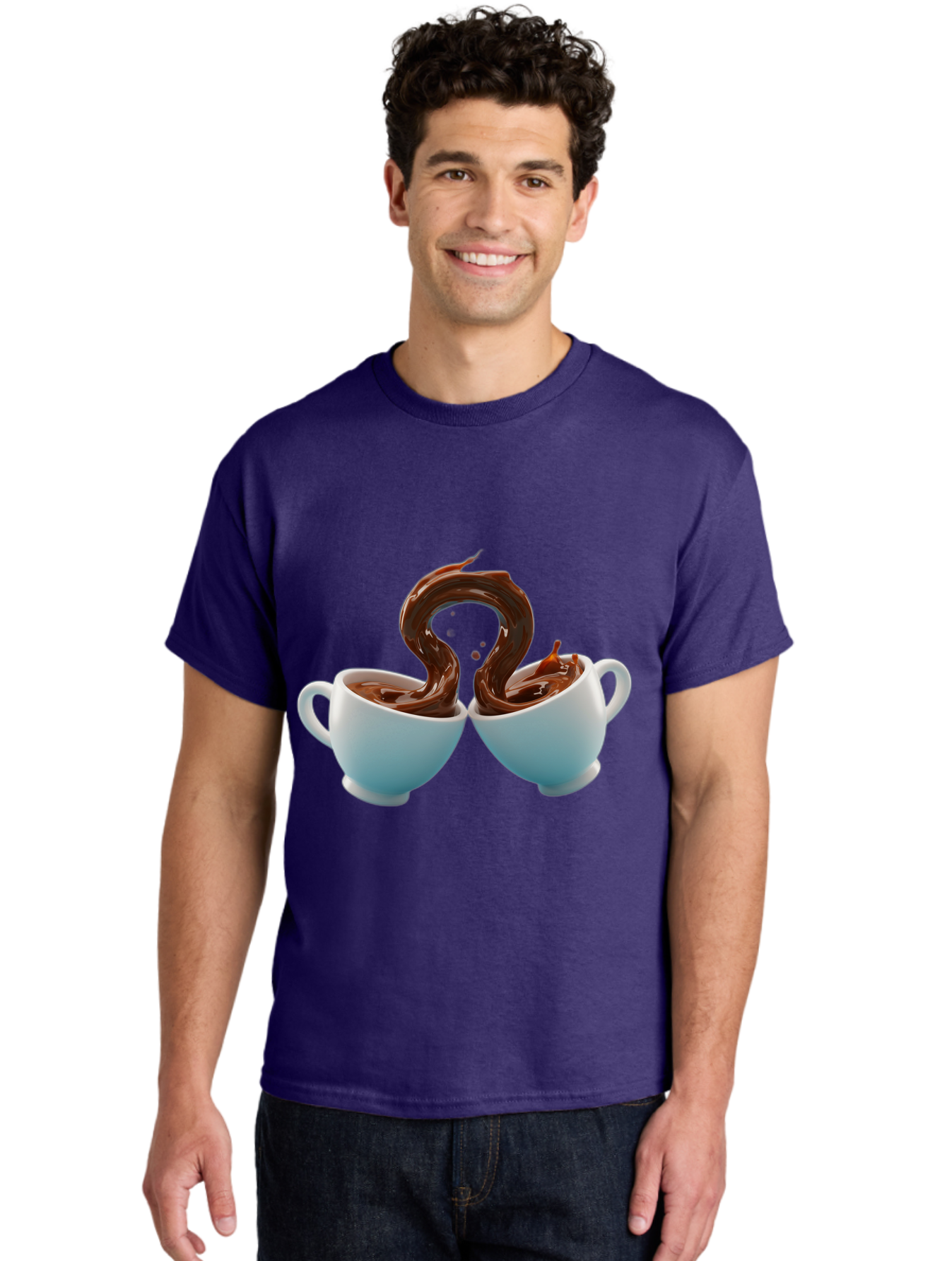 Chocolate-Cups Men'S Graphic Tee, 100% Cotton, Comfortable Casual Summer Wear, Machine Washable, Hot Chocolate, Luxury Hot Chocolate, Rich Chocolate, Flowing Chocolate, Chocolate Splash, Hot Chocolate Cups, White Cup, Delicious Hot Chocolate, Baa299