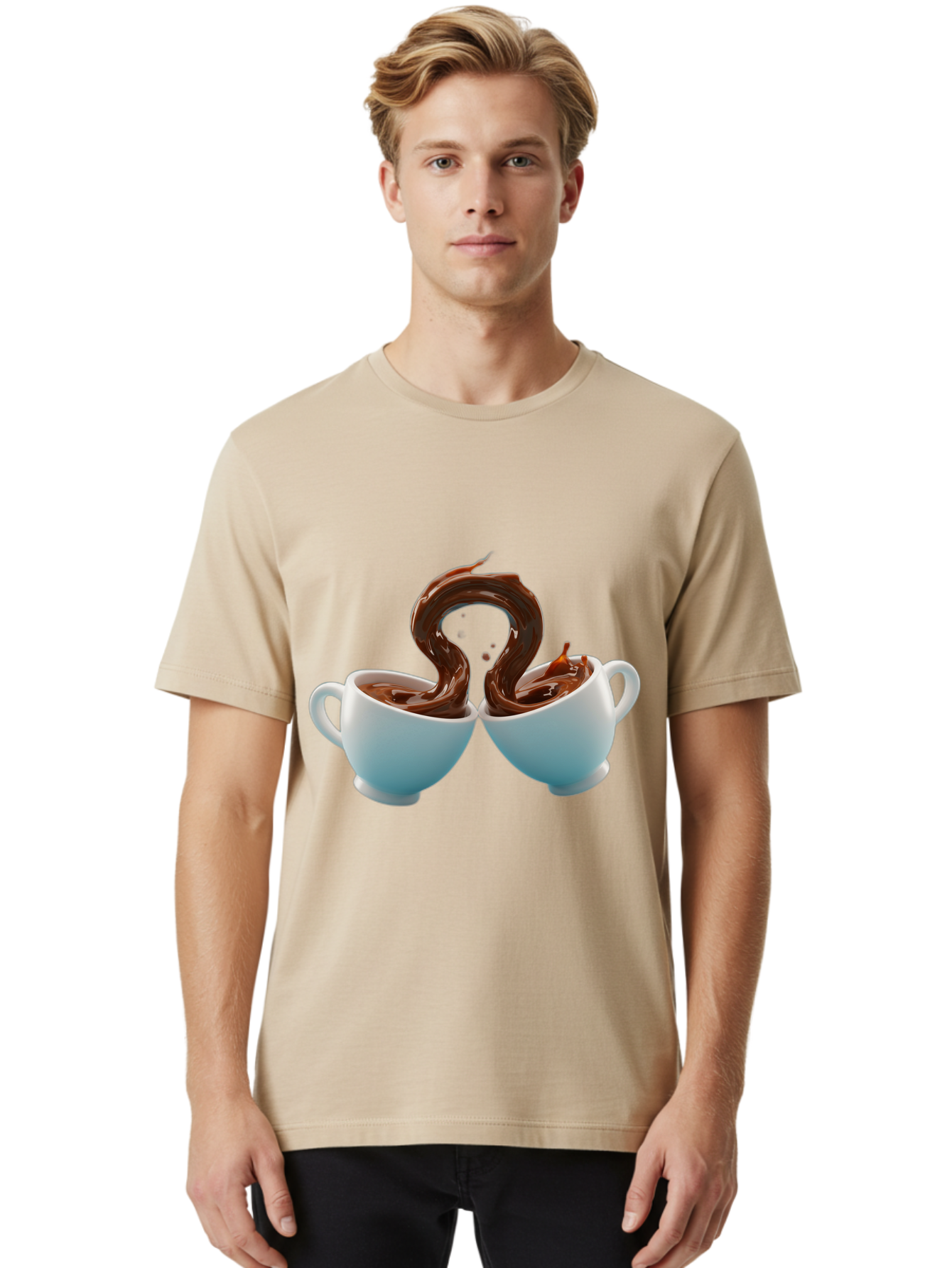 Chocolate-Cups Men'S Graphic Tee, 100% Cotton, Comfortable Casual Summer Wear, Machine Washable, Hot Chocolate, Luxury Hot Chocolate, Rich Chocolate, Flowing Chocolate, Chocolate Splash, Hot Chocolate Cups, White Cup, Delicious Hot Chocolate, Baa299