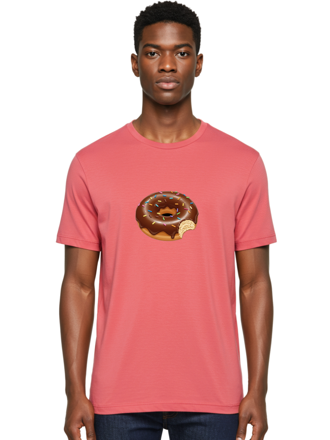Chocolate-Donut-1 Men'S Graphic Tee, 100% Cotton, Comfortable Casual Summer Wear, Machine Washable, Chocolate Donut, Donut With Sprinkles, Bitten Donut, Sweet Treat, Dessert, Baked Goods, Colorful Sprinkles, Tasty Pastry, Delicious Donut Baa300