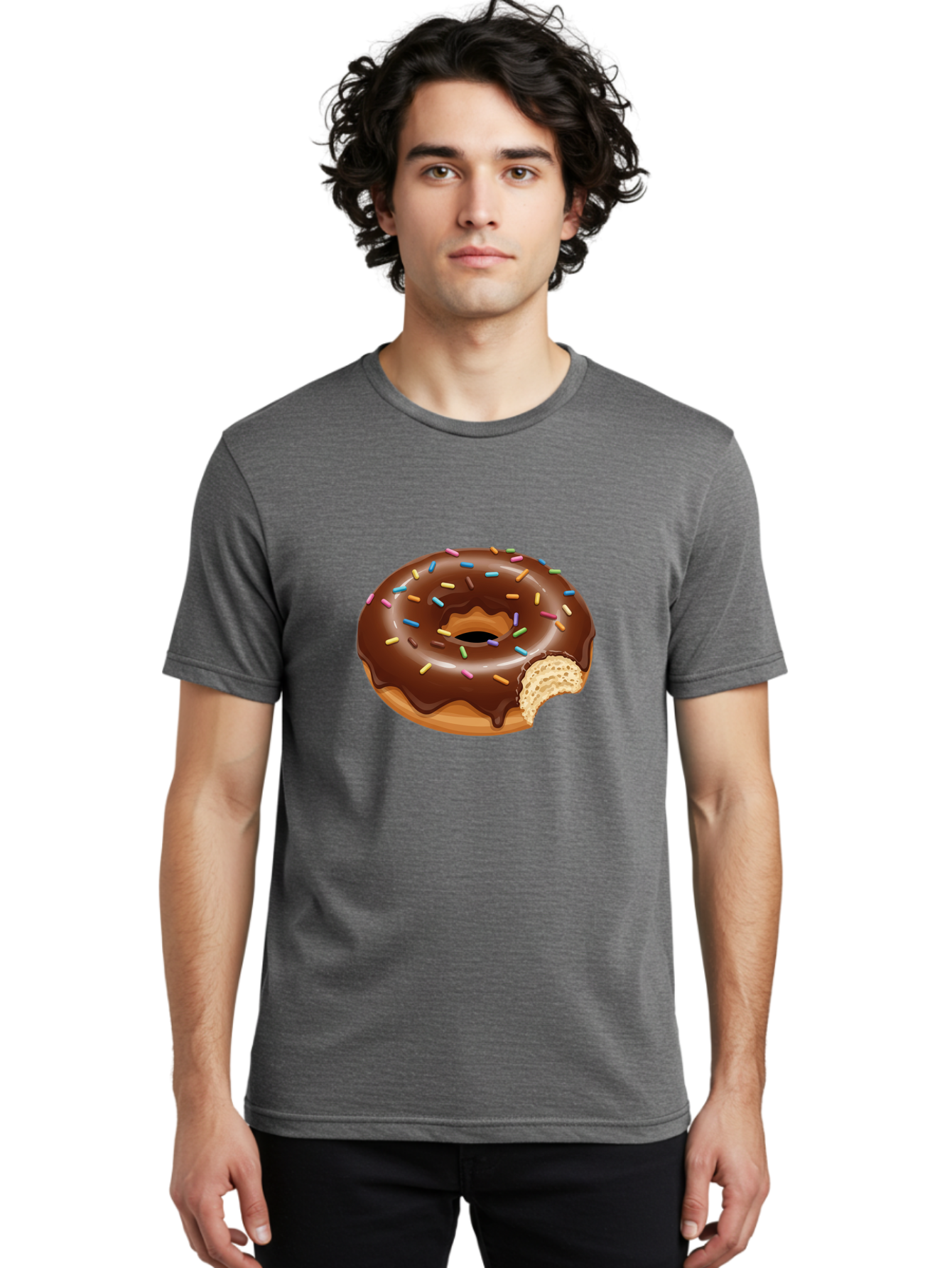 Chocolate-Donut-1 Men'S Graphic Tee, 100% Cotton, Comfortable Casual Summer Wear, Machine Washable, Chocolate Donut, Donut With Sprinkles, Bitten Donut, Sweet Treat, Dessert, Baked Goods, Colorful Sprinkles, Tasty Pastry, Delicious Donut Baa300