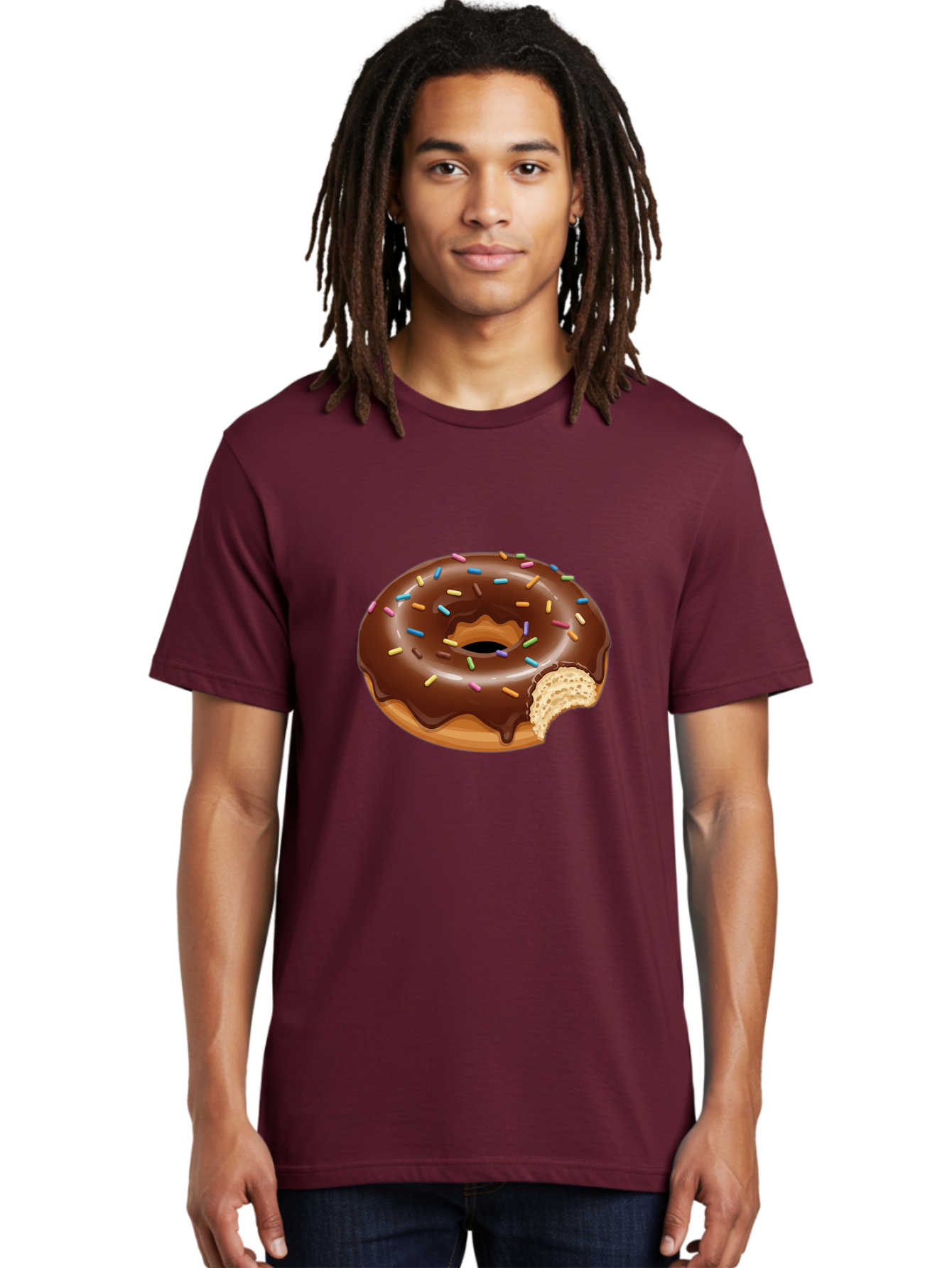 Chocolate-Donut-1 Men'S Graphic Tee, 100% Cotton, Comfortable Casual Summer Wear, Machine Washable, Chocolate Donut, Donut With Sprinkles, Bitten Donut, Sweet Treat, Dessert, Baked Goods, Colorful Sprinkles, Tasty Pastry, Delicious Donut Baa300