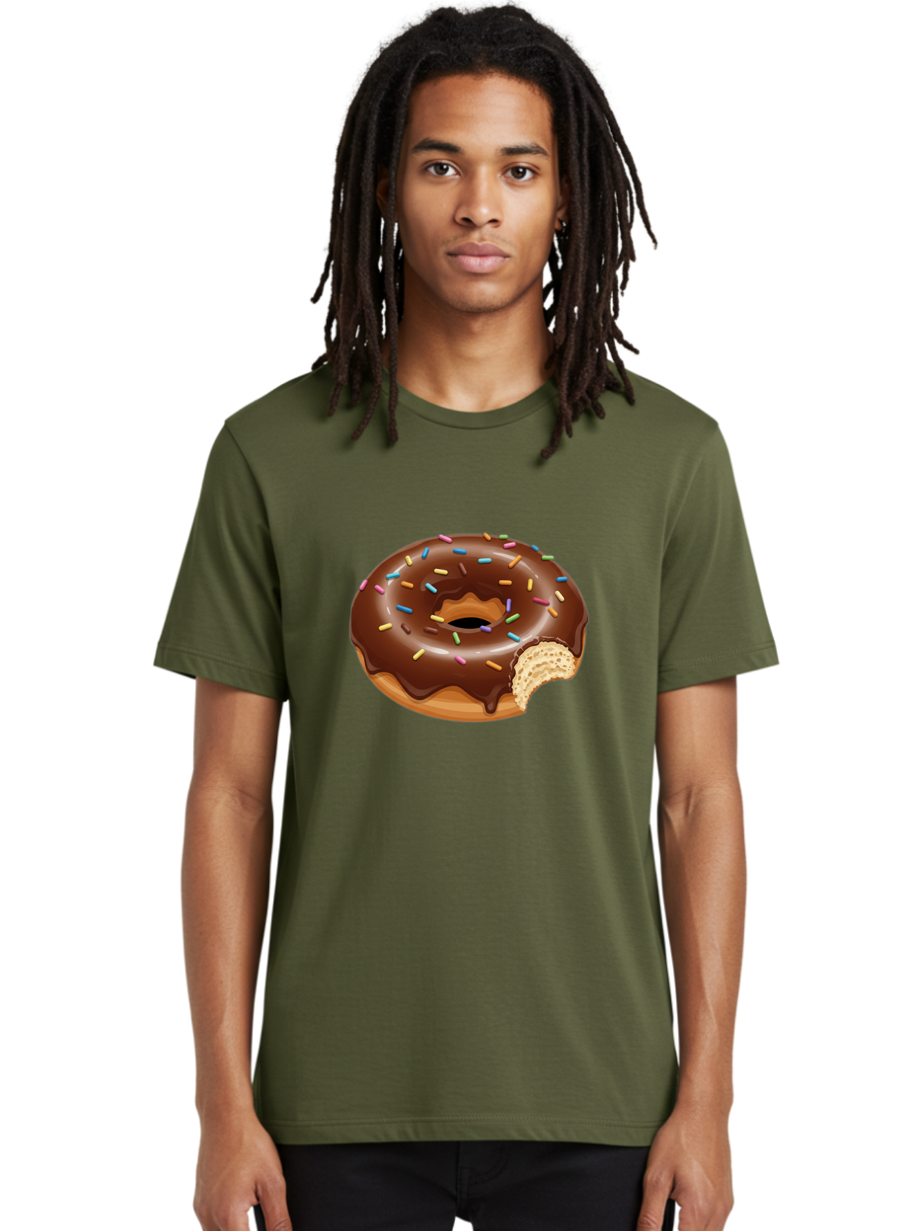 Chocolate-Donut-1 Men'S Graphic Tee, 100% Cotton, Comfortable Casual Summer Wear, Machine Washable, Chocolate Donut, Donut With Sprinkles, Bitten Donut, Sweet Treat, Dessert, Baked Goods, Colorful Sprinkles, Tasty Pastry, Delicious Donut Baa300