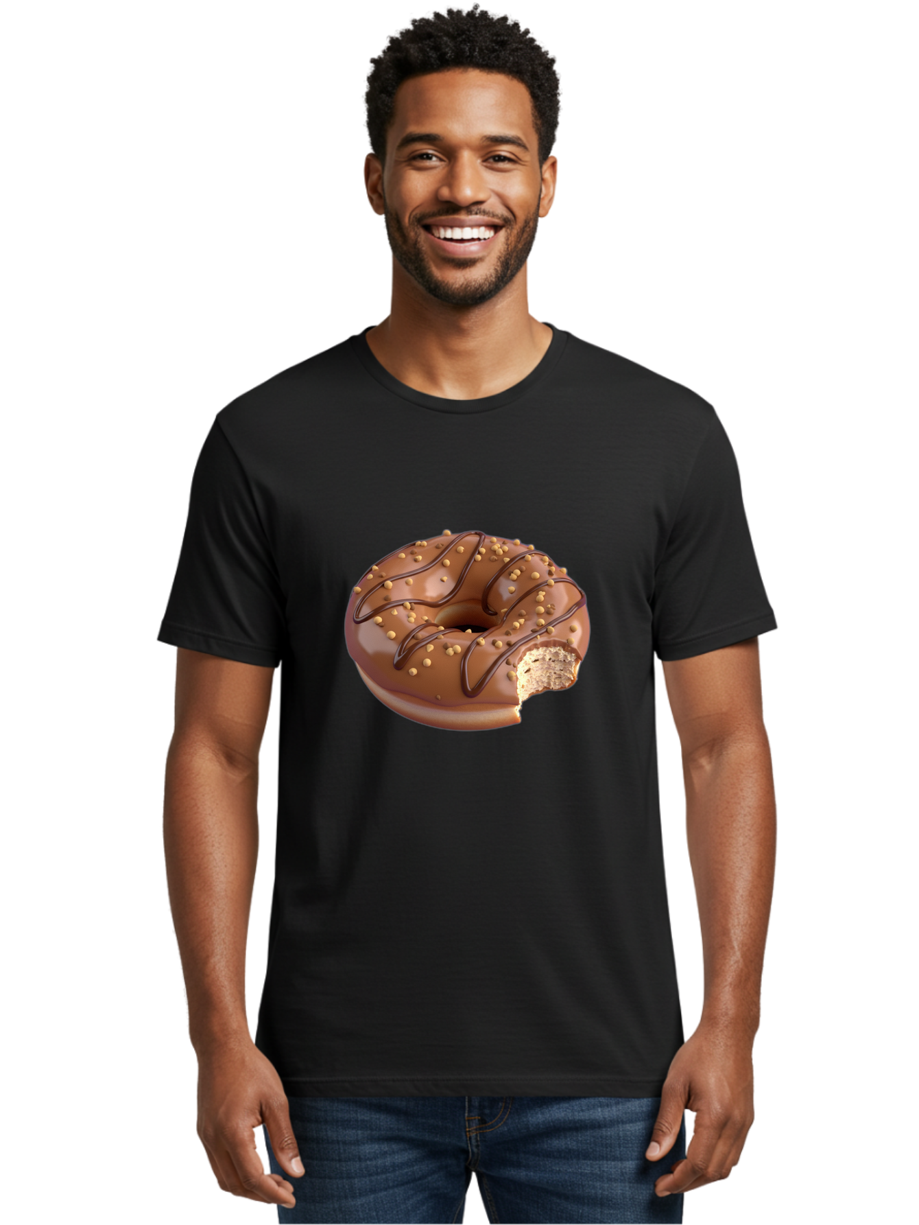 Chocolate-Donut-2 Men'S Graphic Tee, 100% Cotton, Comfortable Casual Summer Wear, Machine Washable, Chocolate Donut, Chocolate Frosting, Donut With Nuts, Chocolate Glaze, Donut With Sprinkles, Sweet Treat, Baked Goods, Doughnut Delight, Baa301