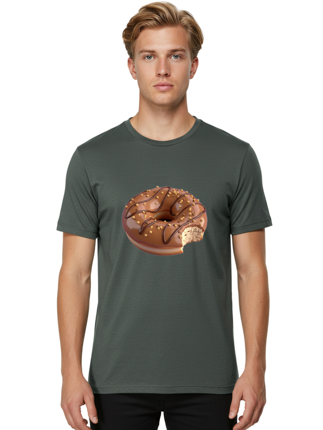 Chocolate-Donut-2 Men'S Graphic Tee, 100% Cotton, Comfortable Casual Summer Wear, Machine Washable, Chocolate Donut, Chocolate Frosting, Donut With Nuts, Chocolate Glaze, Donut With Sprinkles, Sweet Treat, Baked Goods, Doughnut Delight, Baa301