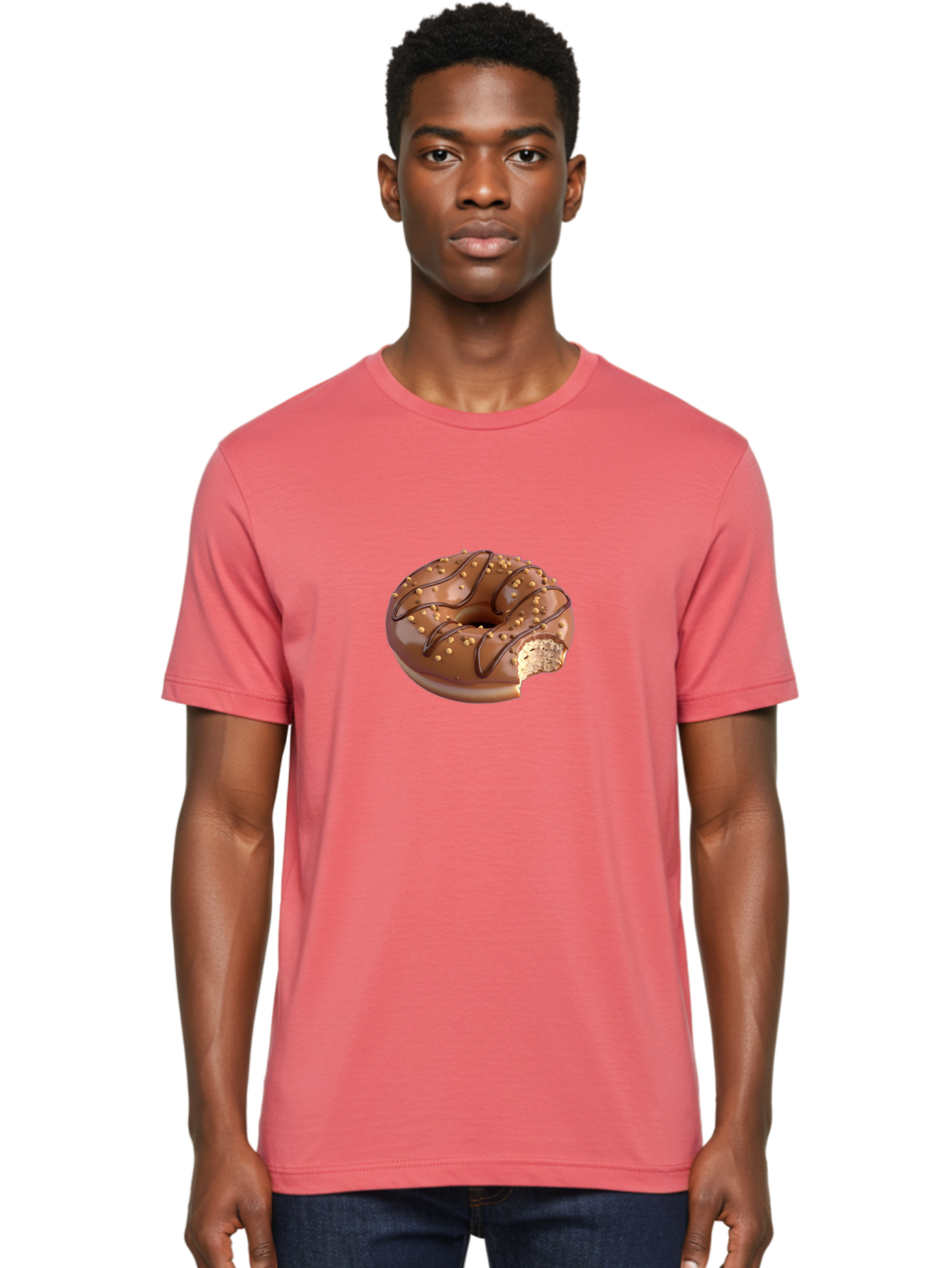 Chocolate-Donut-2 Men'S Graphic Tee, 100% Cotton, Comfortable Casual Summer Wear, Machine Washable, Chocolate Donut, Chocolate Frosting, Donut With Nuts, Chocolate Glaze, Donut With Sprinkles, Sweet Treat, Baked Goods, Doughnut Delight, Baa301