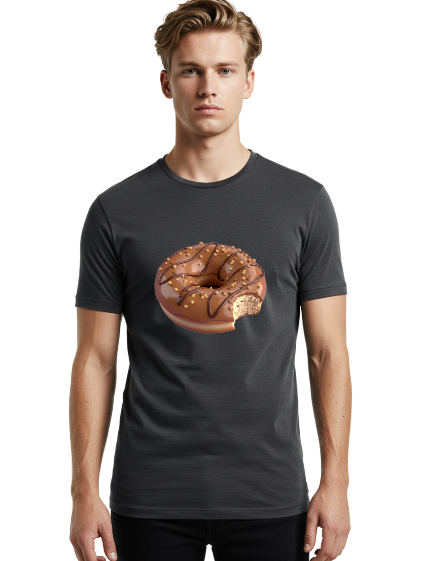 Chocolate-Donut-2 Men'S Graphic Tee, 100% Cotton, Comfortable Casual Summer Wear, Machine Washable, Chocolate Donut, Chocolate Frosting, Donut With Nuts, Chocolate Glaze, Donut With Sprinkles, Sweet Treat, Baked Goods, Doughnut Delight, Baa301