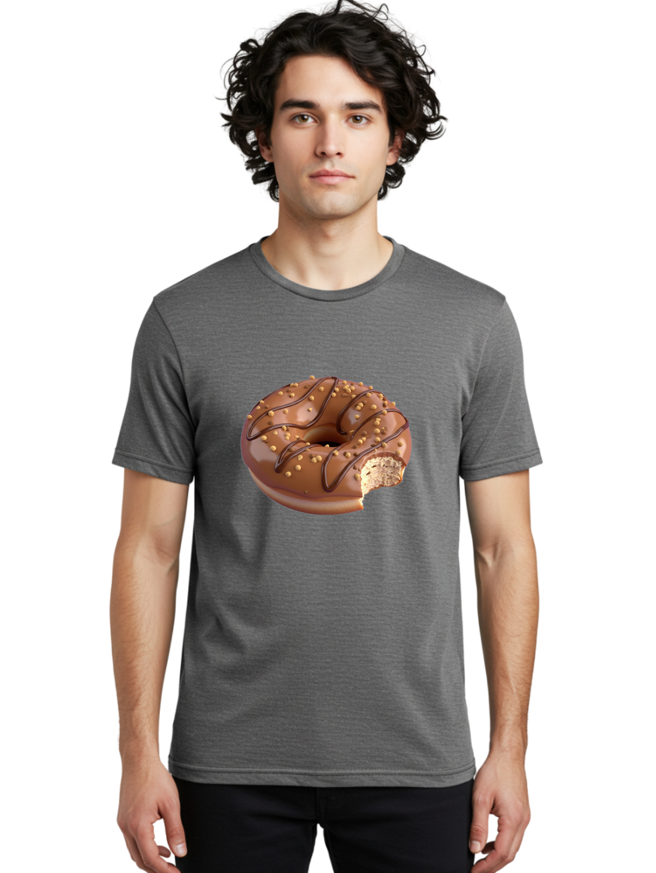Chocolate-Donut-2 Men'S Graphic Tee, 100% Cotton, Comfortable Casual Summer Wear, Machine Washable, Chocolate Donut, Chocolate Frosting, Donut With Nuts, Chocolate Glaze, Donut With Sprinkles, Sweet Treat, Baked Goods, Doughnut Delight, Baa301