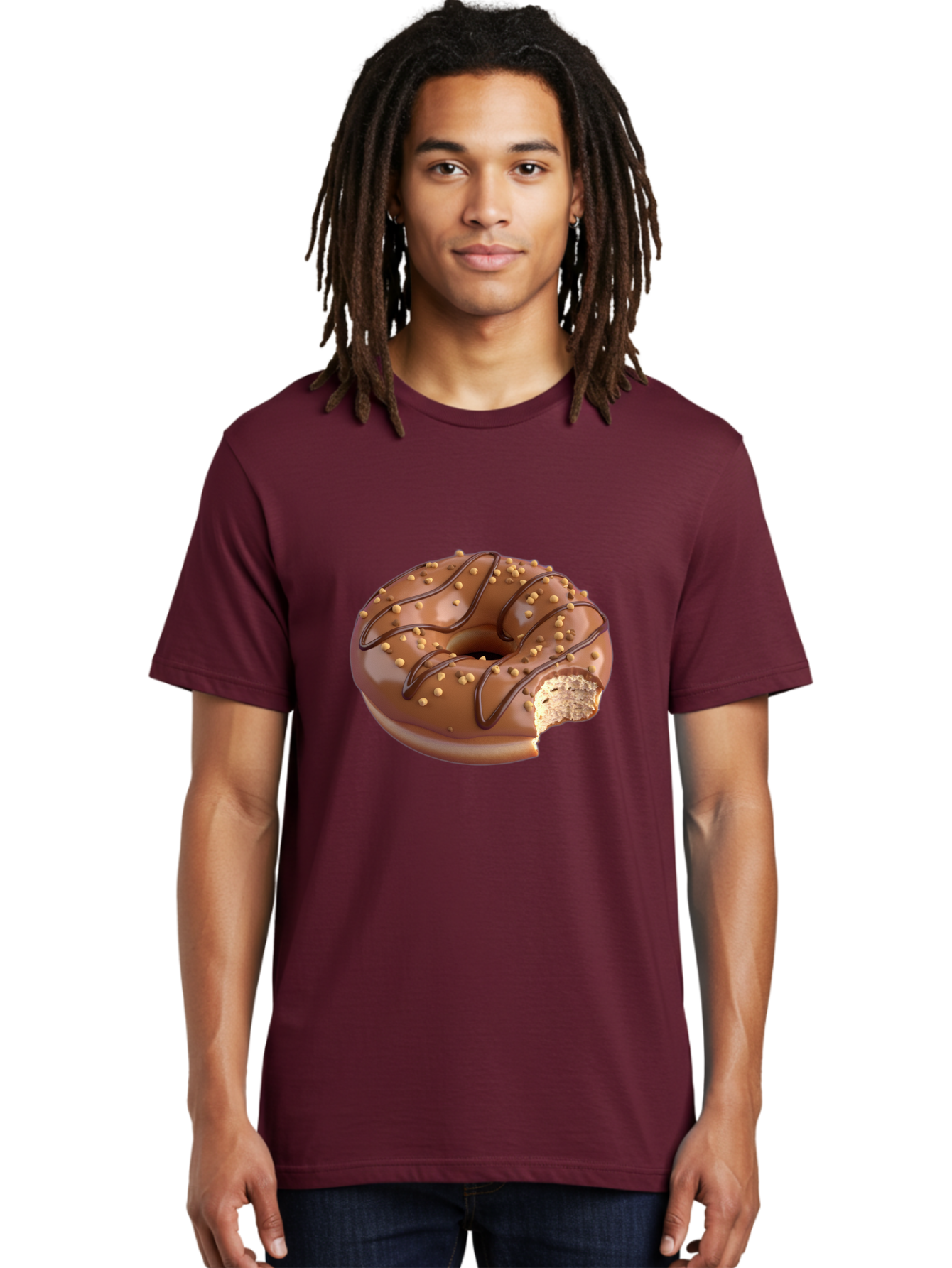 Chocolate-Donut-2 Men'S Graphic Tee, 100% Cotton, Comfortable Casual Summer Wear, Machine Washable, Chocolate Donut, Chocolate Frosting, Donut With Nuts, Chocolate Glaze, Donut With Sprinkles, Sweet Treat, Baked Goods, Doughnut Delight, Baa301