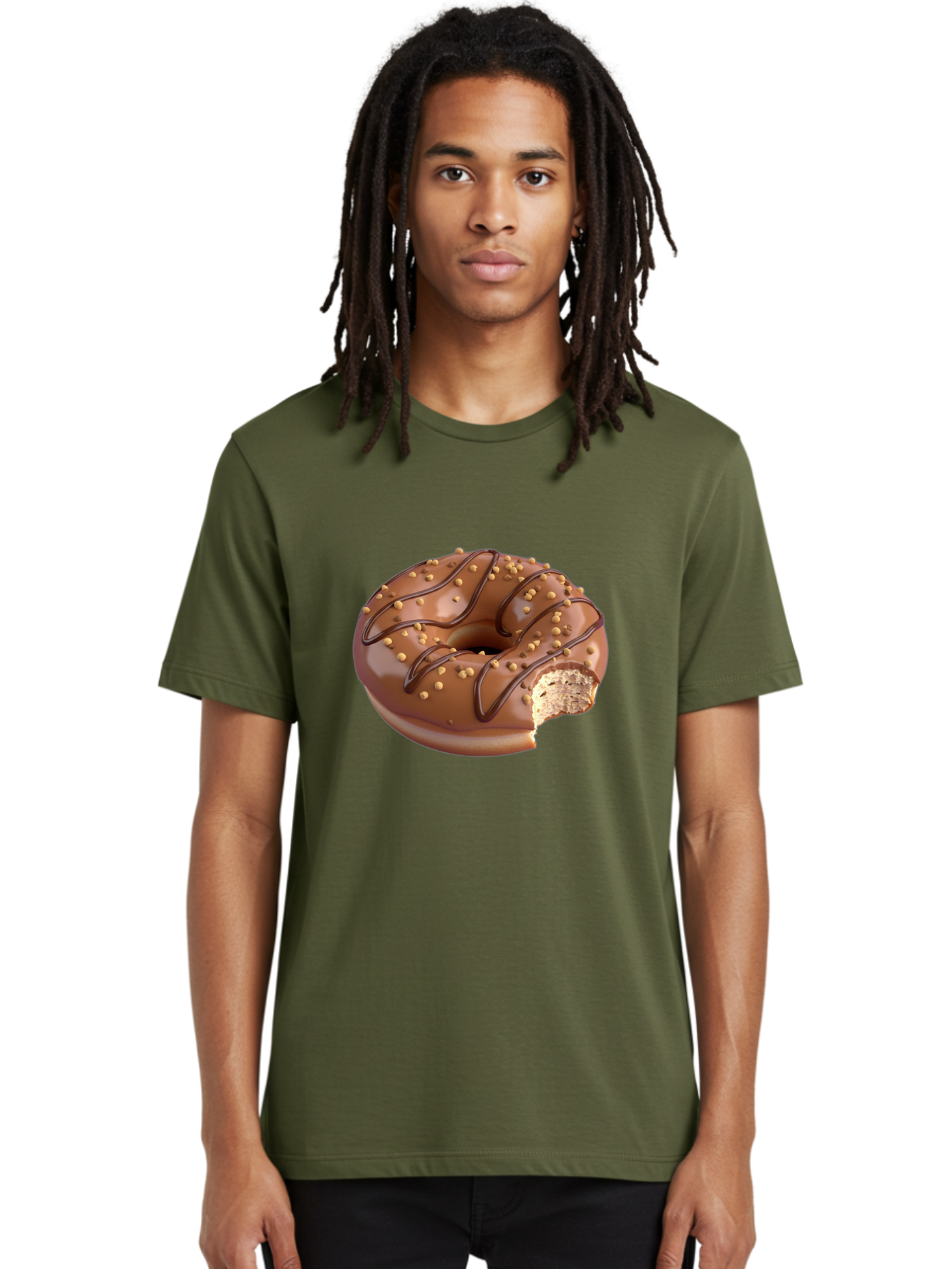 Chocolate-Donut-2 Men'S Graphic Tee, 100% Cotton, Comfortable Casual Summer Wear, Machine Washable, Chocolate Donut, Chocolate Frosting, Donut With Nuts, Chocolate Glaze, Donut With Sprinkles, Sweet Treat, Baked Goods, Doughnut Delight, Baa301