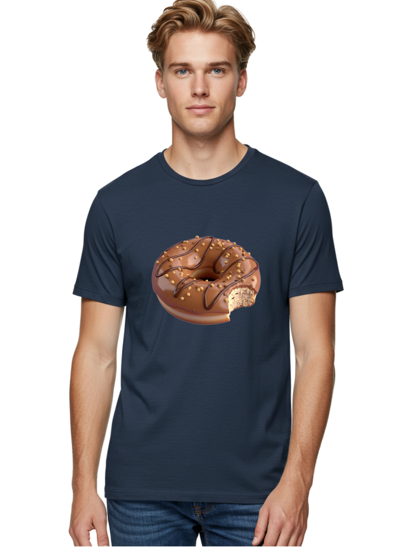 Chocolate-Donut-2 Men'S Graphic Tee, 100% Cotton, Comfortable Casual Summer Wear, Machine Washable, Chocolate Donut, Chocolate Frosting, Donut With Nuts, Chocolate Glaze, Donut With Sprinkles, Sweet Treat, Baked Goods, Doughnut Delight, Baa301
