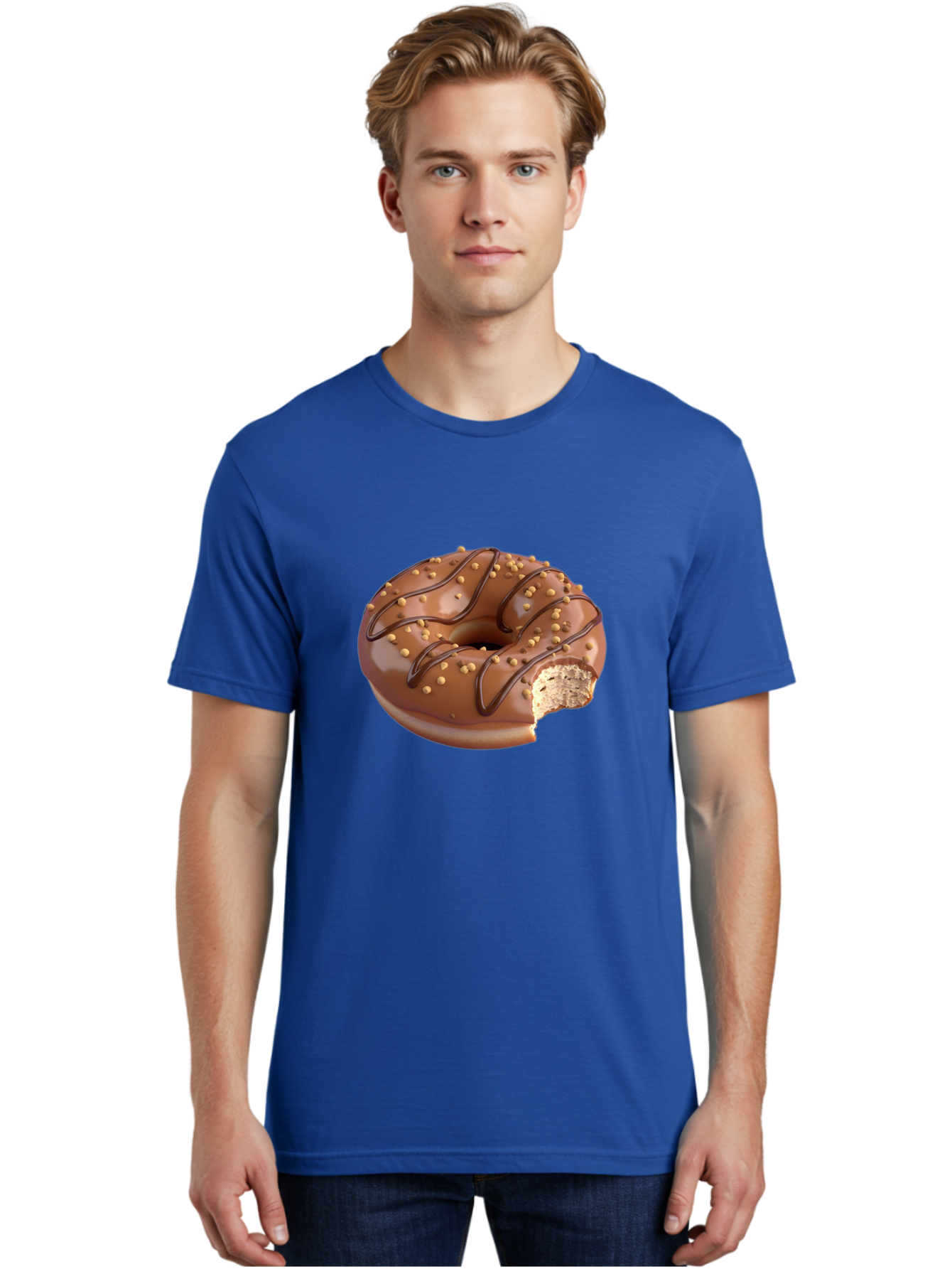 Chocolate-Donut-2 Men'S Graphic Tee, 100% Cotton, Comfortable Casual Summer Wear, Machine Washable, Chocolate Donut, Chocolate Frosting, Donut With Nuts, Chocolate Glaze, Donut With Sprinkles, Sweet Treat, Baked Goods, Doughnut Delight, Baa301