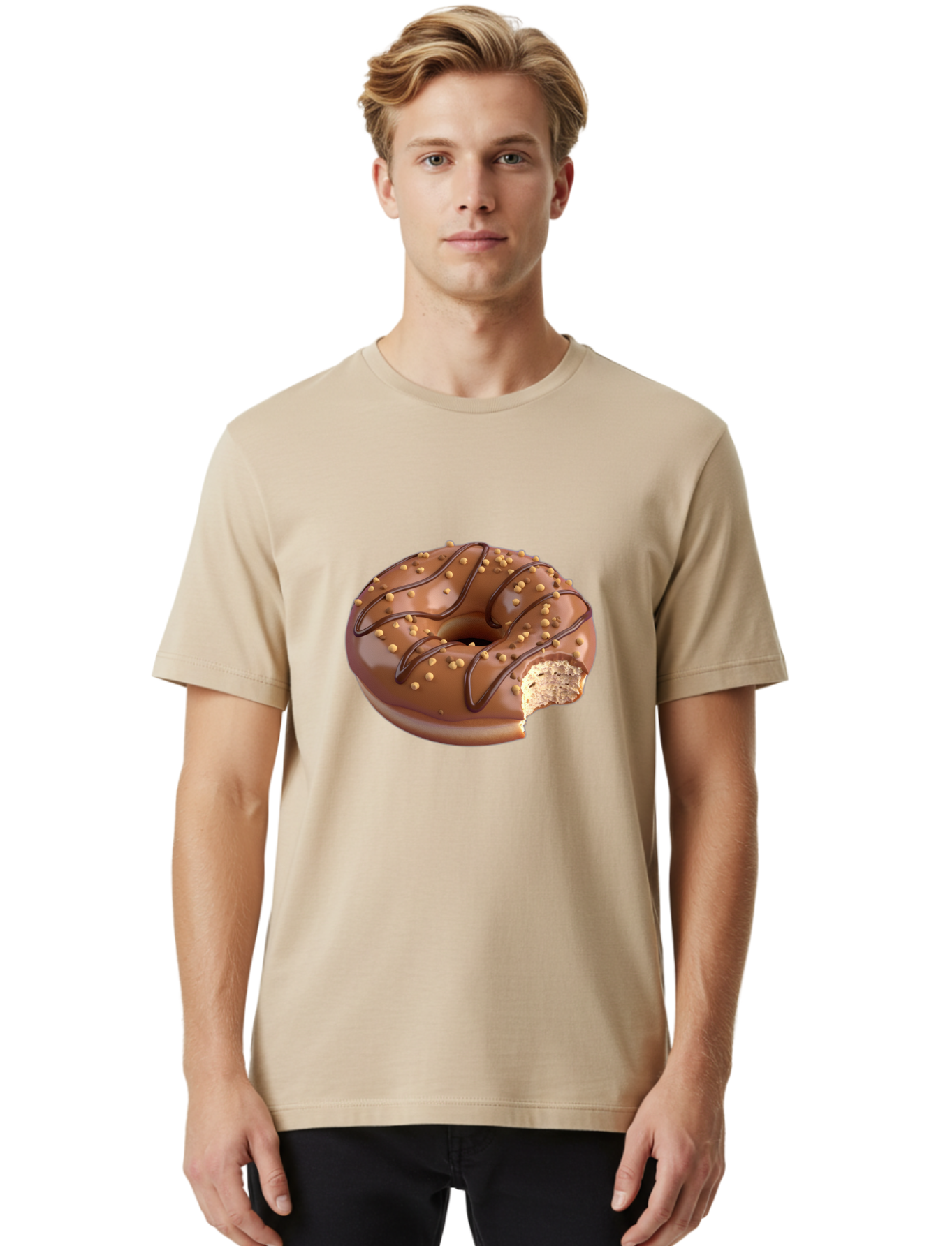 Chocolate-Donut-2 Men'S Graphic Tee, 100% Cotton, Comfortable Casual Summer Wear, Machine Washable, Chocolate Donut, Chocolate Frosting, Donut With Nuts, Chocolate Glaze, Donut With Sprinkles, Sweet Treat, Baked Goods, Doughnut Delight, Baa301