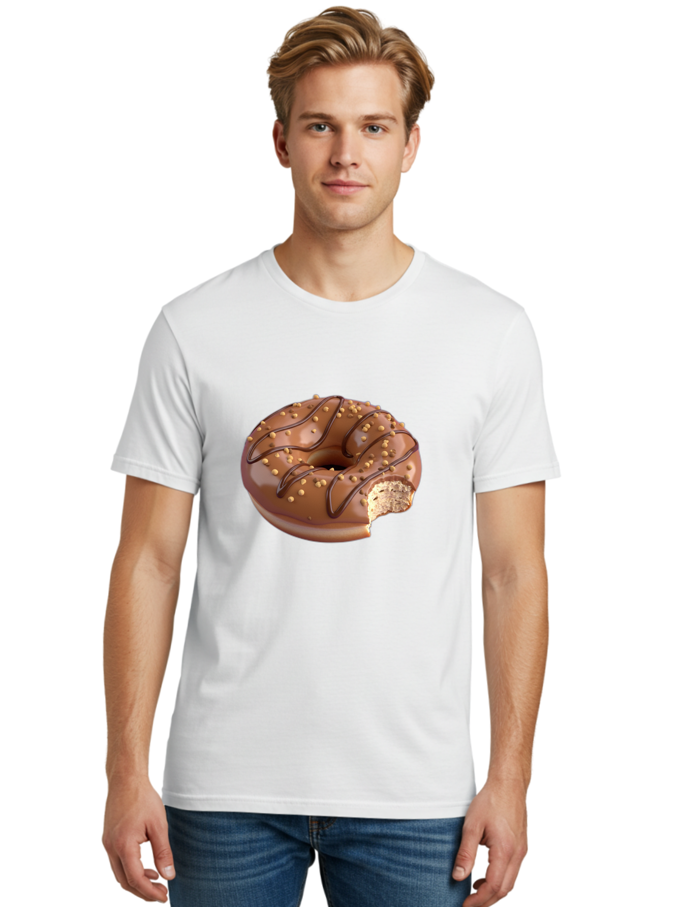 Chocolate-Donut-2 Men'S Graphic Tee, 100% Cotton, Comfortable Casual Summer Wear, Machine Washable, Chocolate Donut, Chocolate Frosting, Donut With Nuts, Chocolate Glaze, Donut With Sprinkles, Sweet Treat, Baked Goods, Doughnut Delight, Baa301