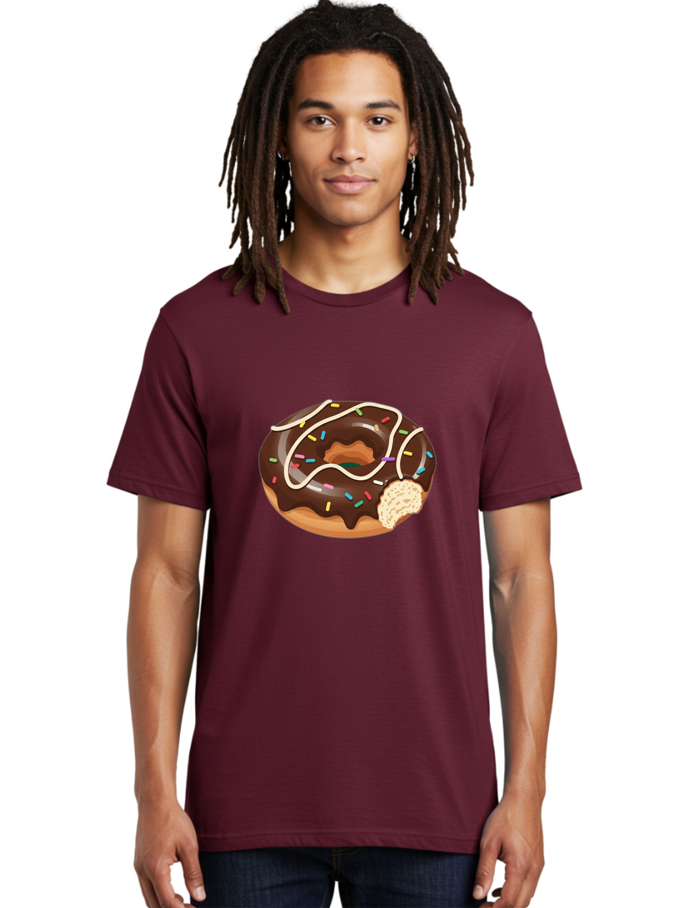 Chocolate-Donut-3 Men'S Graphic Tee, 100% Cotton, Comfortable Casual Summer Wear, Machine Washable, Chocolate Donut With Sprinkles, Sweet Treats, Donut Glaze, Colorful Sprinkles, White Icing, Tasty Desserts, Sweet Tooth, Delicious Donuts, Baa302