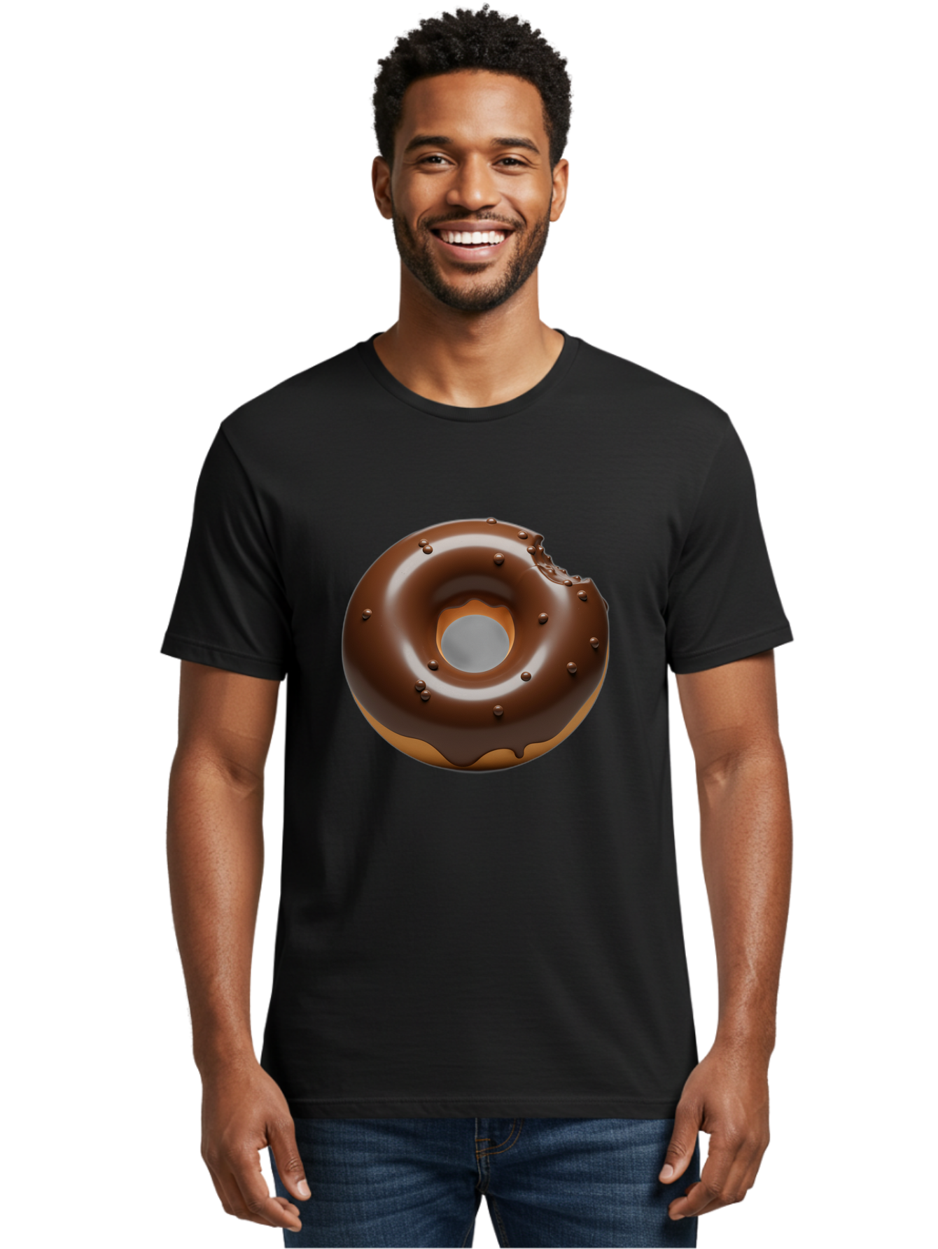 Chocolate-Donut-4 Men'S Graphic Tee, 100% Cotton, Comfortable Casual Summer Wear, Machine Washable, Chocolate Donut, Chocolate Frosting, Chocolate Sprinkles, Donut With Bite Taken, Sweet Treat, Dessert, Indulgent Snack, Tasty Pastry Baa303