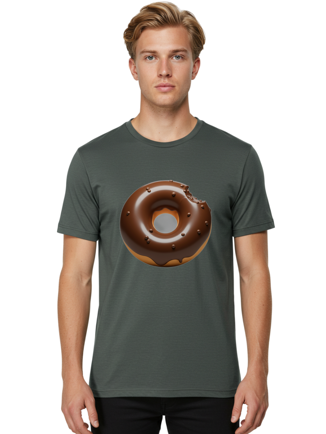 Chocolate-Donut-4 Men'S Graphic Tee, 100% Cotton, Comfortable Casual Summer Wear, Machine Washable, Chocolate Donut, Chocolate Frosting, Chocolate Sprinkles, Donut With Bite Taken, Sweet Treat, Dessert, Indulgent Snack, Tasty Pastry Baa303