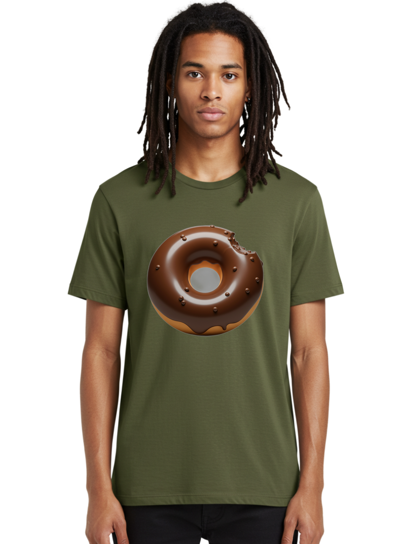 Chocolate-Donut-4 Men'S Graphic Tee, 100% Cotton, Comfortable Casual Summer Wear, Machine Washable, Chocolate Donut, Chocolate Frosting, Chocolate Sprinkles, Donut With Bite Taken, Sweet Treat, Dessert, Indulgent Snack, Tasty Pastry Baa303