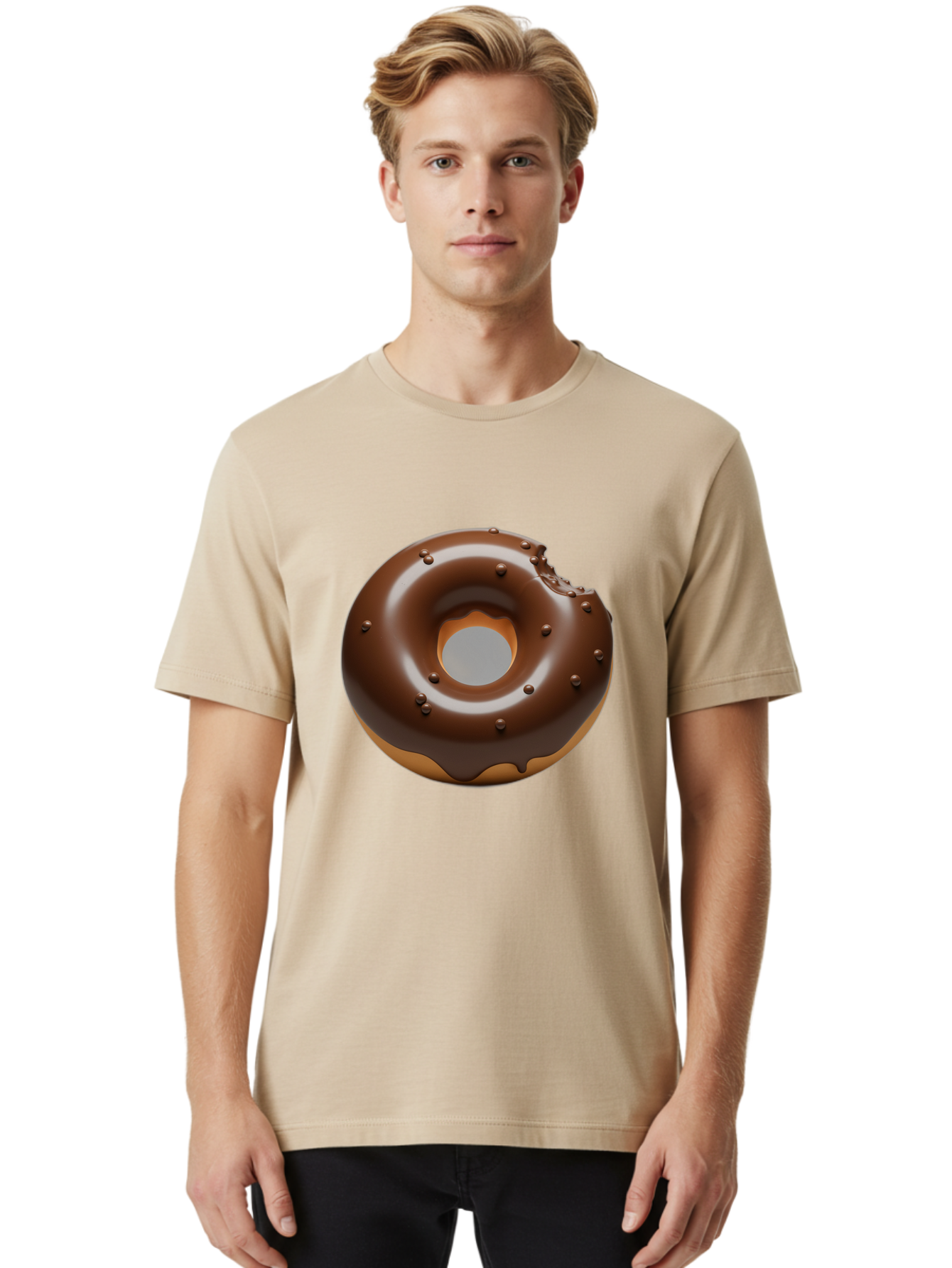 Chocolate-Donut-4 Men'S Graphic Tee, 100% Cotton, Comfortable Casual Summer Wear, Machine Washable, Chocolate Donut, Chocolate Frosting, Chocolate Sprinkles, Donut With Bite Taken, Sweet Treat, Dessert, Indulgent Snack, Tasty Pastry Baa303