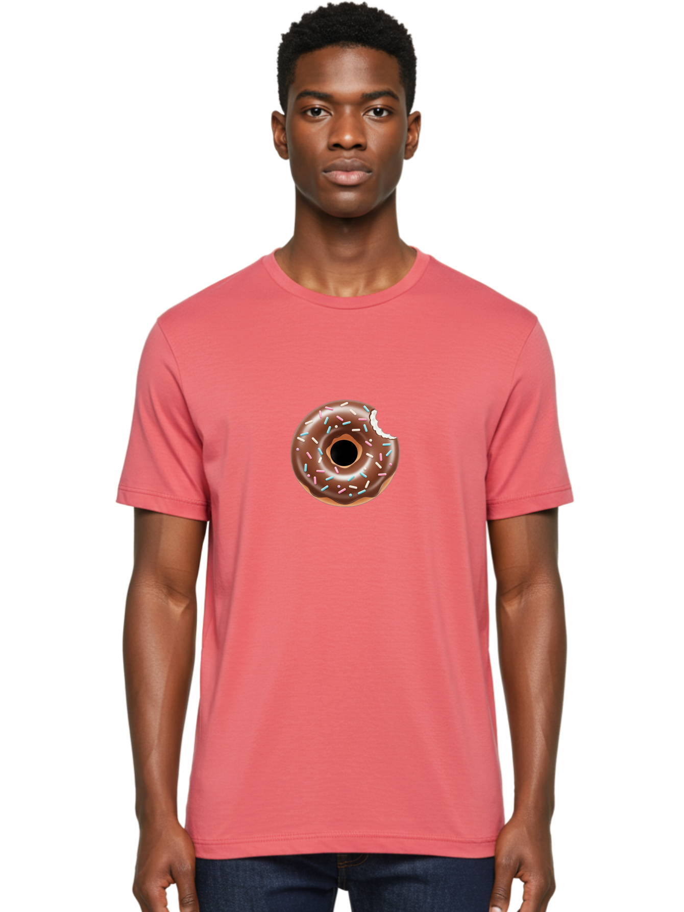 Chocolate-Donut-5 Men'S Graphic Tee, 100% Cotton, Comfortable Casual Summer Wear, Machine Washable, Chocolate Glazed Donut, Donut With Sprinkles, Bitten Donut, Sweet Treats, Baked Goods, Indulgent Desserts, Tasty Pastry, Colorful Sprinkles, Baa304