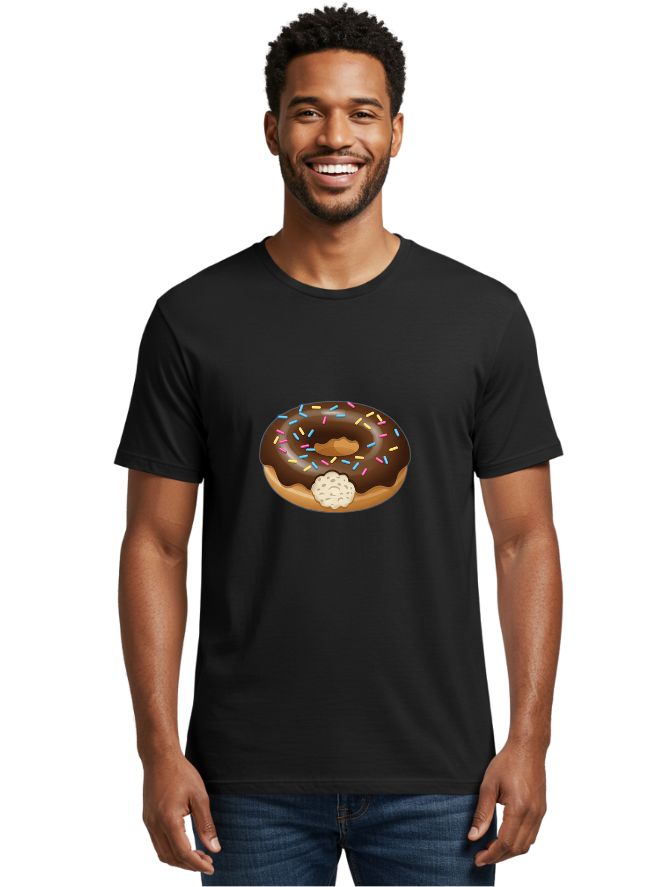 Chocolate-Donut-6 Men'S Graphic Tee, 100% Cotton, Comfortable Casual Summer Wear, Machine Washable, Chocolate Donut, Donut With Sprinkles, Sweet Treat, Baked Goods, Colorful Sprinkles, Chocolate Frosting, Donut With Filling Baa305