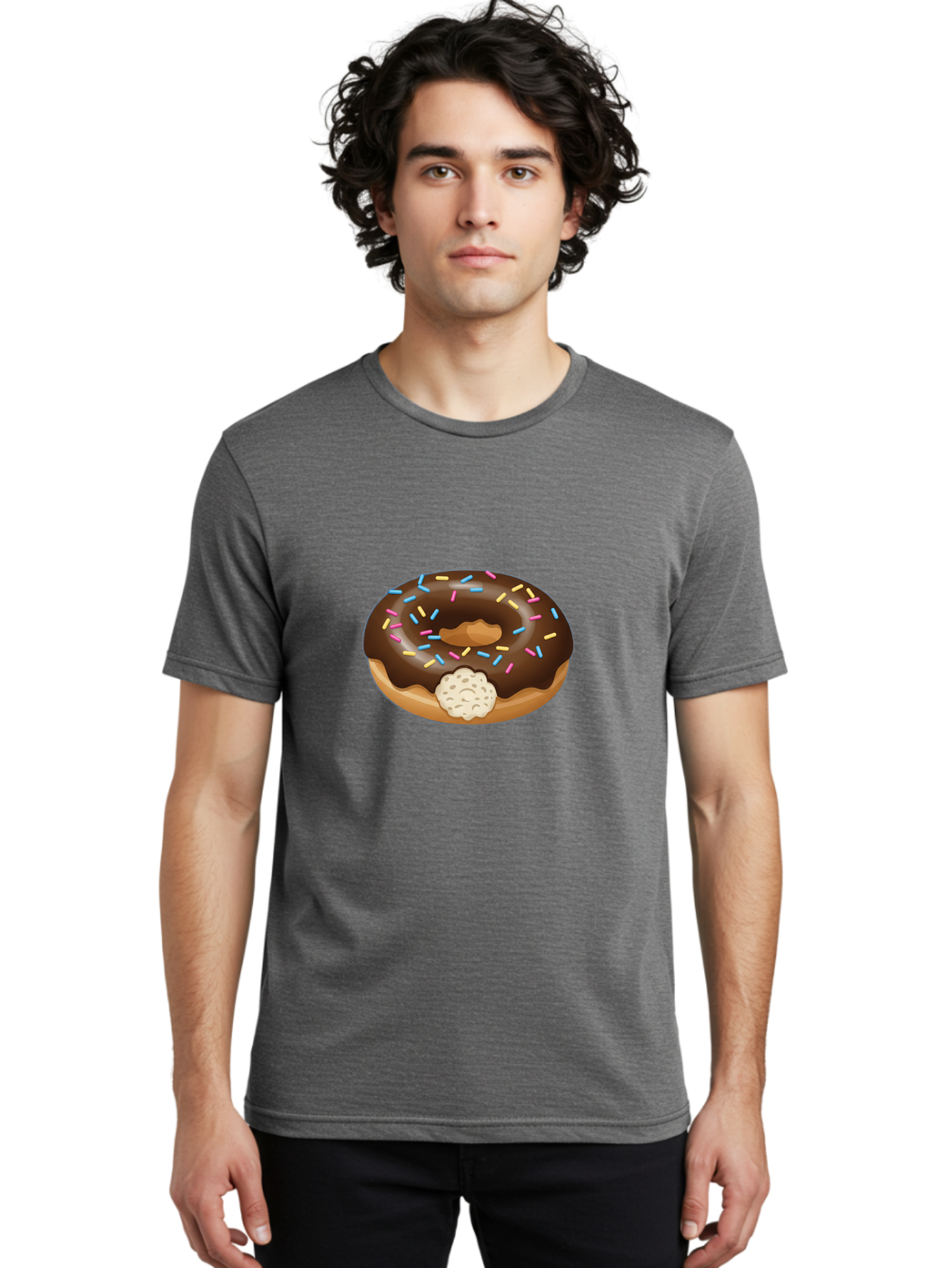 Chocolate-Donut-6 Men'S Graphic Tee, 100% Cotton, Comfortable Casual Summer Wear, Machine Washable, Chocolate Donut, Donut With Sprinkles, Sweet Treat, Baked Goods, Colorful Sprinkles, Chocolate Frosting, Donut With Filling Baa305