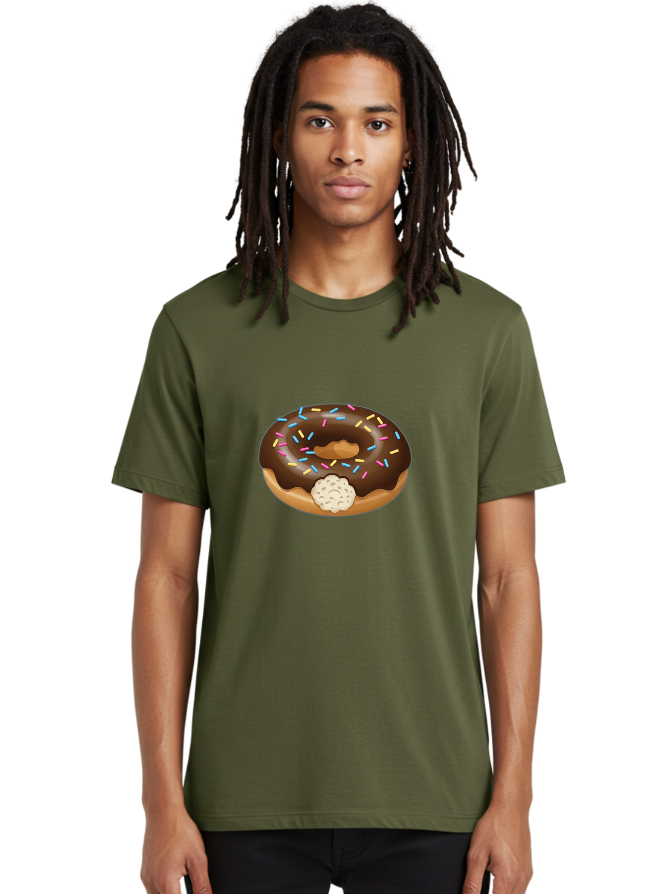 Chocolate-Donut-6 Men'S Graphic Tee, 100% Cotton, Comfortable Casual Summer Wear, Machine Washable, Chocolate Donut, Donut With Sprinkles, Sweet Treat, Baked Goods, Colorful Sprinkles, Chocolate Frosting, Donut With Filling Baa305