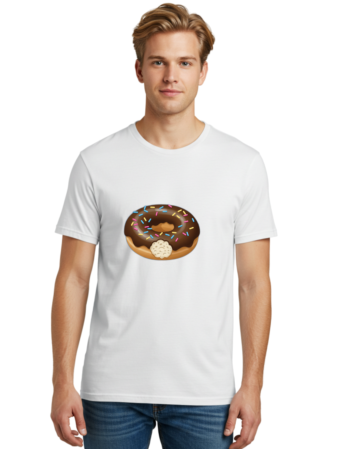 Chocolate-Donut-6 Men'S Graphic Tee, 100% Cotton, Comfortable Casual Summer Wear, Machine Washable, Chocolate Donut, Donut With Sprinkles, Sweet Treat, Baked Goods, Colorful Sprinkles, Chocolate Frosting, Donut With Filling Baa305