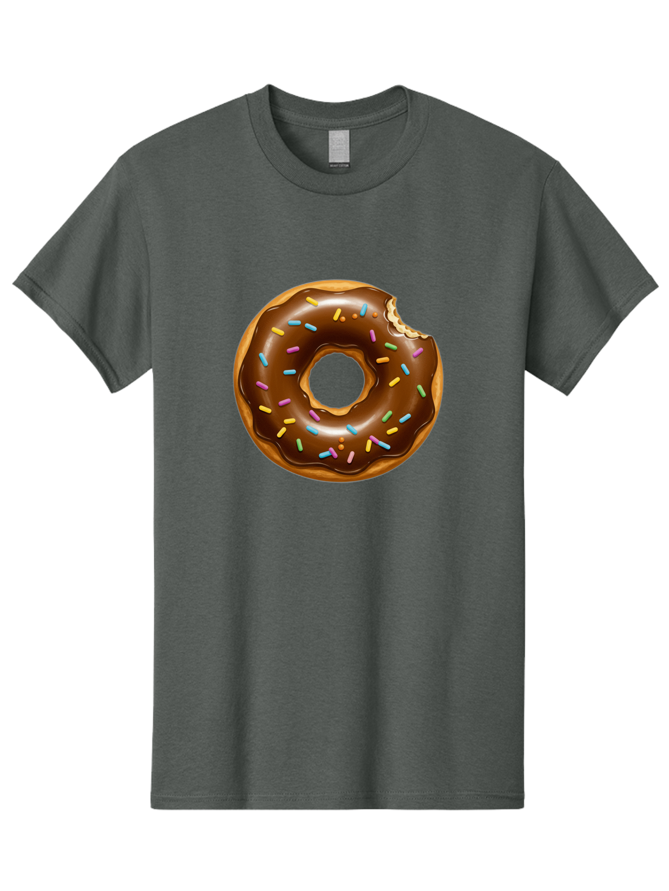 Chocolate-Donut-Sprinkles Men'S Graphic Tee, 100% Cotton, Comfortable Casual Summer Wear, Machine Washable, Chocolate Donut, Donut With Sprinkles, Bitten Donut, Sweet Treats, Baked Goods, Chocolate Glaze, Colorful Sprinkles, Tempting Dessert, Baa307