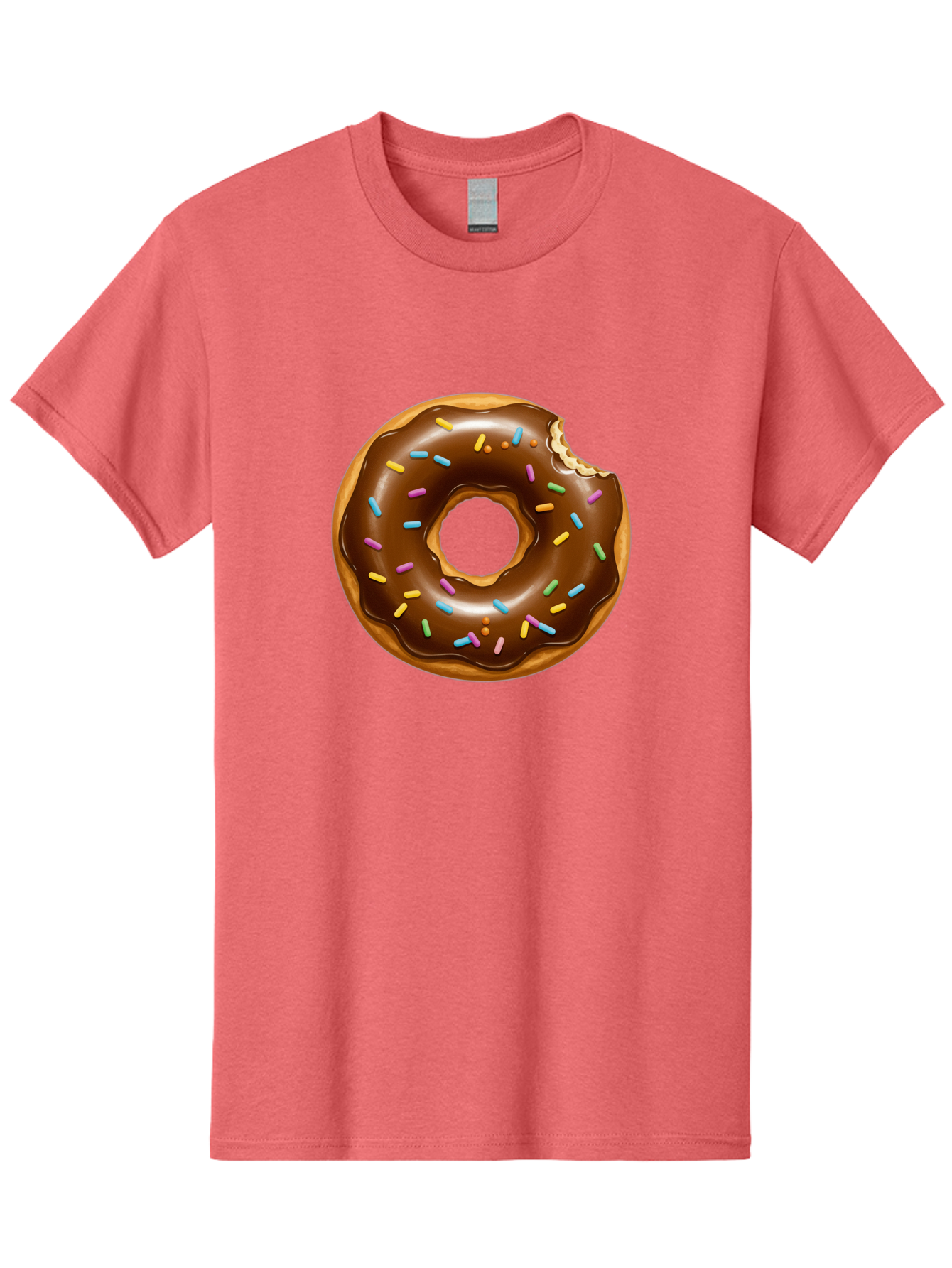Chocolate-Donut-Sprinkles Men'S Graphic Tee, 100% Cotton, Comfortable Casual Summer Wear, Machine Washable, Chocolate Donut, Donut With Sprinkles, Bitten Donut, Sweet Treats, Baked Goods, Chocolate Glaze, Colorful Sprinkles, Tempting Dessert, Baa307
