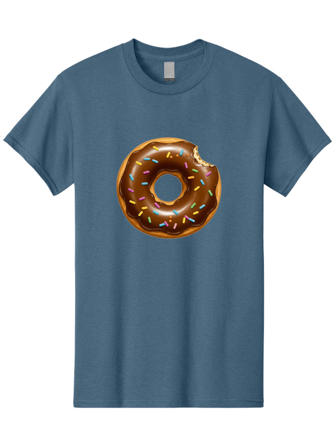 Chocolate-Donut-Sprinkles Men'S Graphic Tee, 100% Cotton, Comfortable Casual Summer Wear, Machine Washable, Chocolate Donut, Donut With Sprinkles, Bitten Donut, Sweet Treats, Baked Goods, Chocolate Glaze, Colorful Sprinkles, Tempting Dessert, Baa307