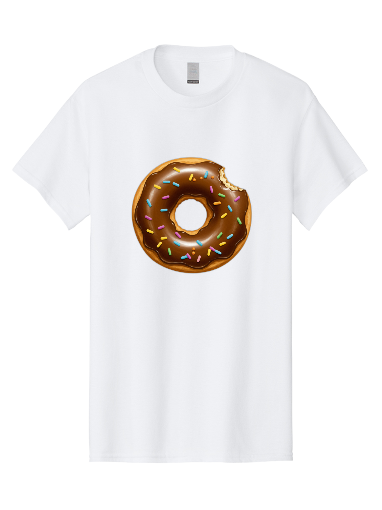 Chocolate-Donut-Sprinkles Men'S Graphic Tee, 100% Cotton, Comfortable Casual Summer Wear, Machine Washable, Chocolate Donut, Donut With Sprinkles, Bitten Donut, Sweet Treats, Baked Goods, Chocolate Glaze, Colorful Sprinkles, Tempting Dessert, Baa307