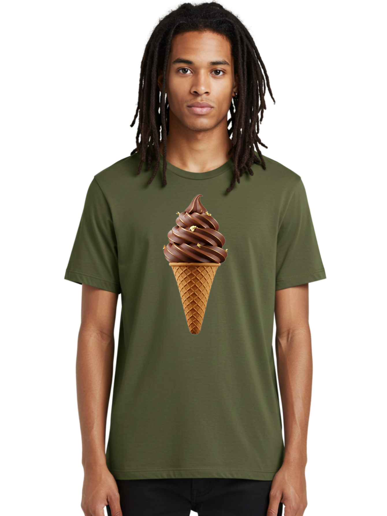 Chocolate-Ice-Cream-Cone Men'S Graphic Tee, 100% Cotton, Comfortable Casual Summer Wear, Machine Washable, Chocolate Ice Cream Cone, Chocolate Soft Serve, Edible Gold Decorations, Dessert Treats, Chocolatey Delights, Ice Cream Novelty, Baa310