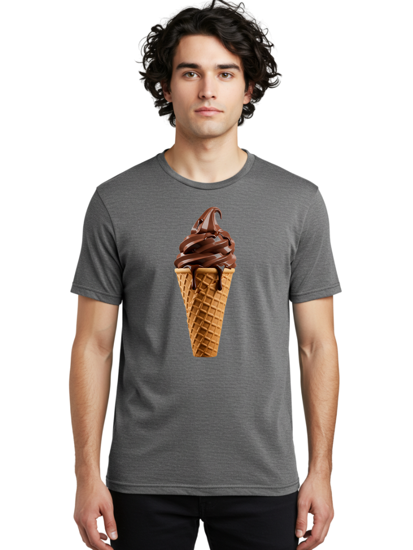 Chocolate-Ice-Cream Men'S Graphic Tee, 100% Cotton, Comfortable Casual Summer Wear, Machine Washable, Chocolate Soft Serve, Ice Cream Cone, Waffle Cone, Melted Chocolate, Sweet Treats, Dessert Ideas, Chocolate Ice Cream, Ice Cream Lovers, Baa311