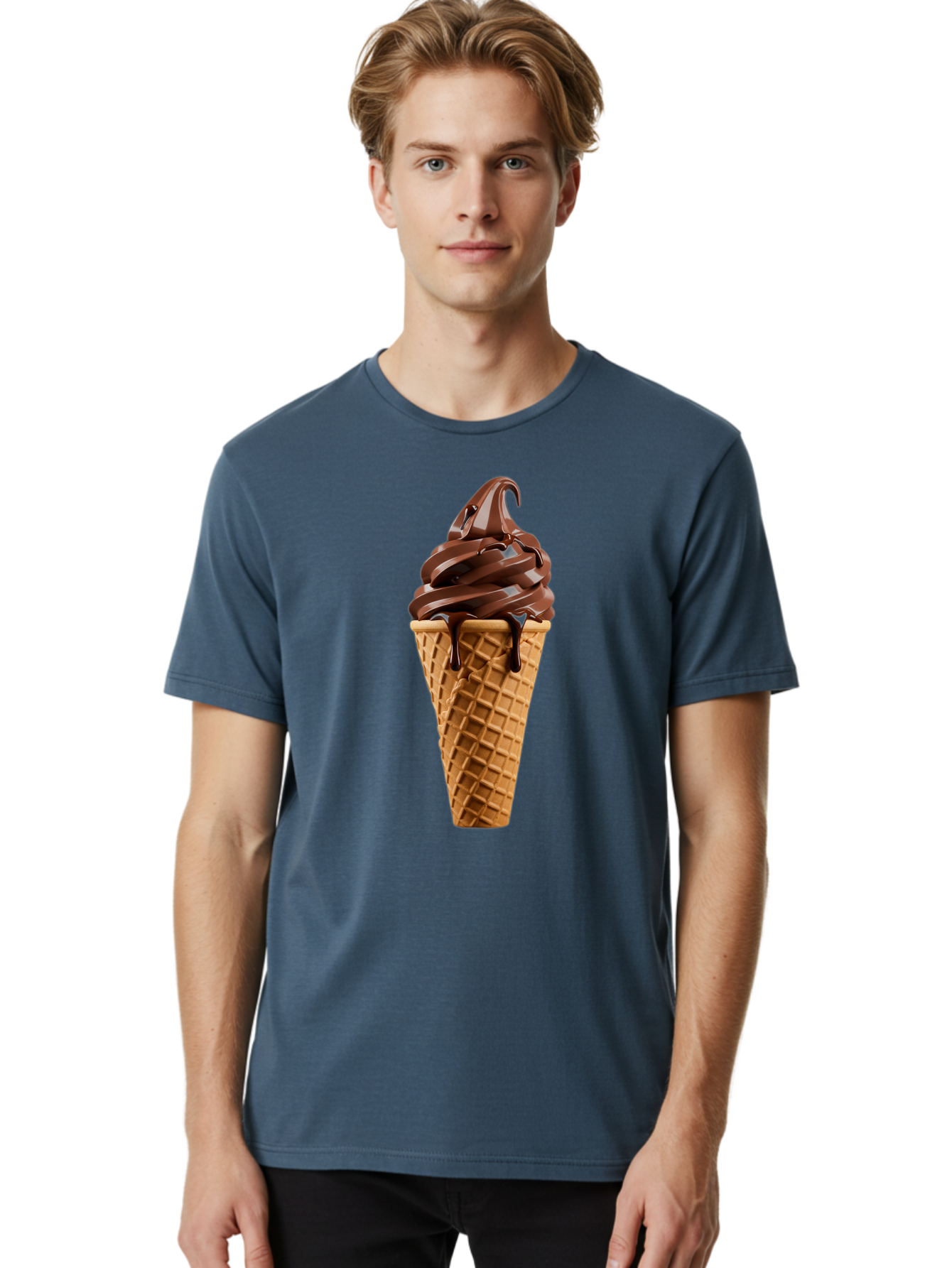 Chocolate-Ice-Cream Men'S Graphic Tee, 100% Cotton, Comfortable Casual Summer Wear, Machine Washable, Chocolate Soft Serve, Ice Cream Cone, Waffle Cone, Melted Chocolate, Sweet Treats, Dessert Ideas, Chocolate Ice Cream, Ice Cream Lovers, Baa311