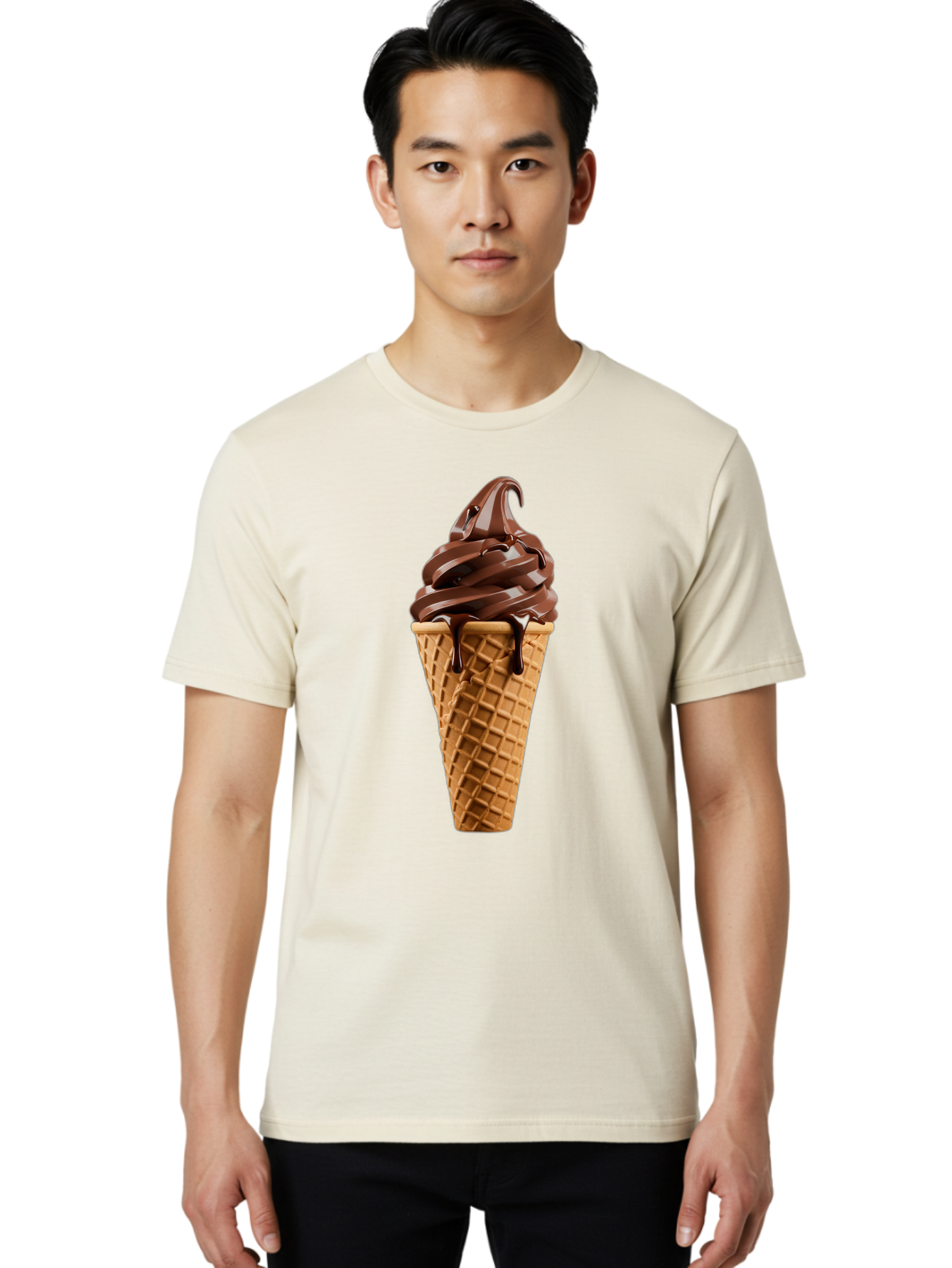 Chocolate-Ice-Cream Men'S Graphic Tee, 100% Cotton, Comfortable Casual Summer Wear, Machine Washable, Chocolate Soft Serve, Ice Cream Cone, Waffle Cone, Melted Chocolate, Sweet Treats, Dessert Ideas, Chocolate Ice Cream, Ice Cream Lovers, Baa311