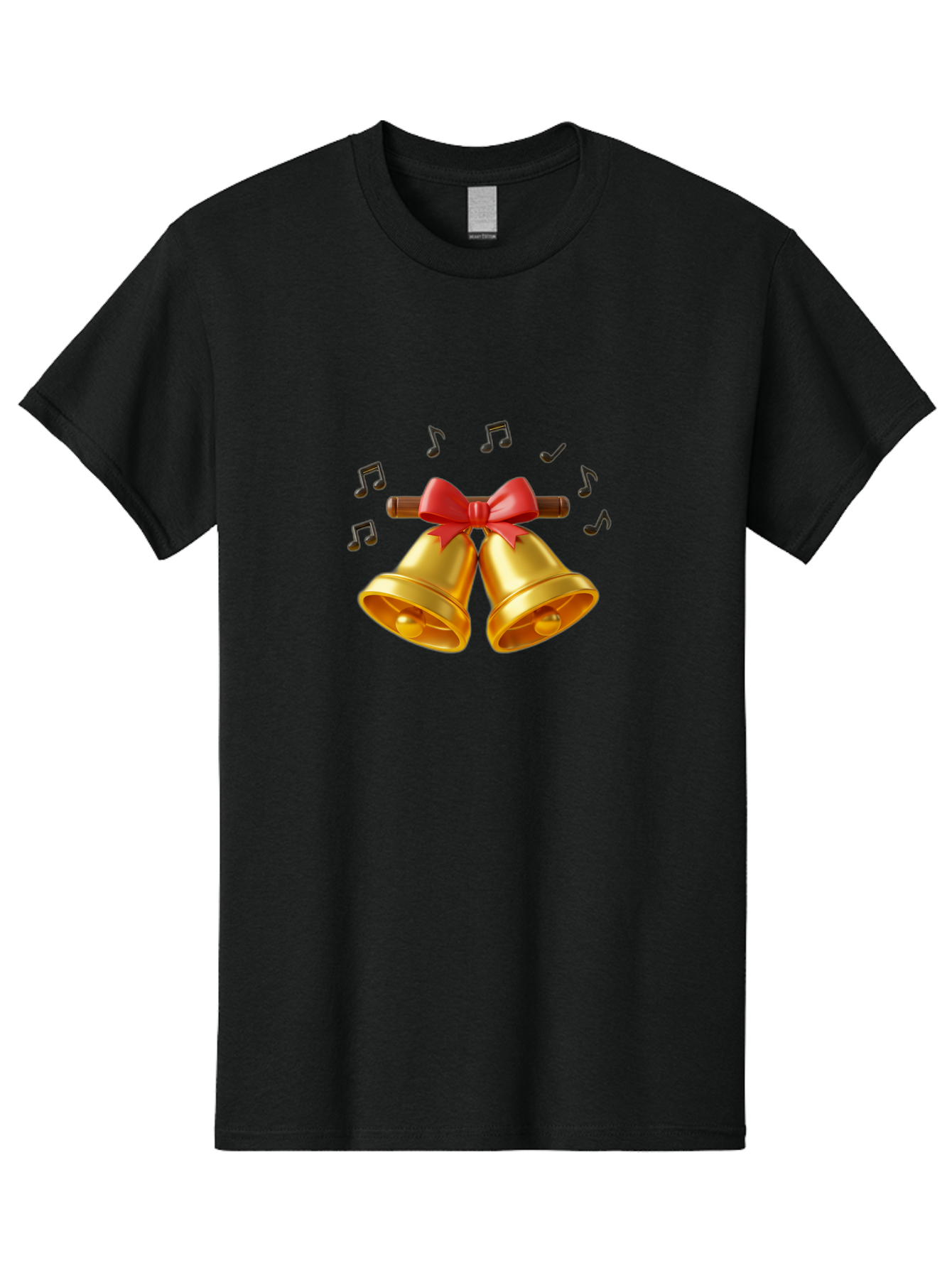 Christmas-Bells-1 Men'S Graphic Tee, 100% Cotton, Comfortable Casual Summer Wear, Machine Washable, Golden Christmas Bells, Red Bow, Festive Decor, Holiday Season, Jingling Sound, Musical Notes, Celebration, Joyful Atmosphere, Merry Christmas, Baa313
