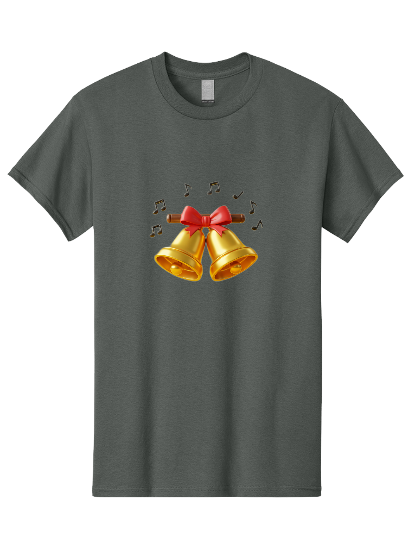 Christmas-Bells-1 Men'S Graphic Tee, 100% Cotton, Comfortable Casual Summer Wear, Machine Washable, Golden Christmas Bells, Red Bow, Festive Decor, Holiday Season, Jingling Sound, Musical Notes, Celebration, Joyful Atmosphere, Merry Christmas, Baa313
