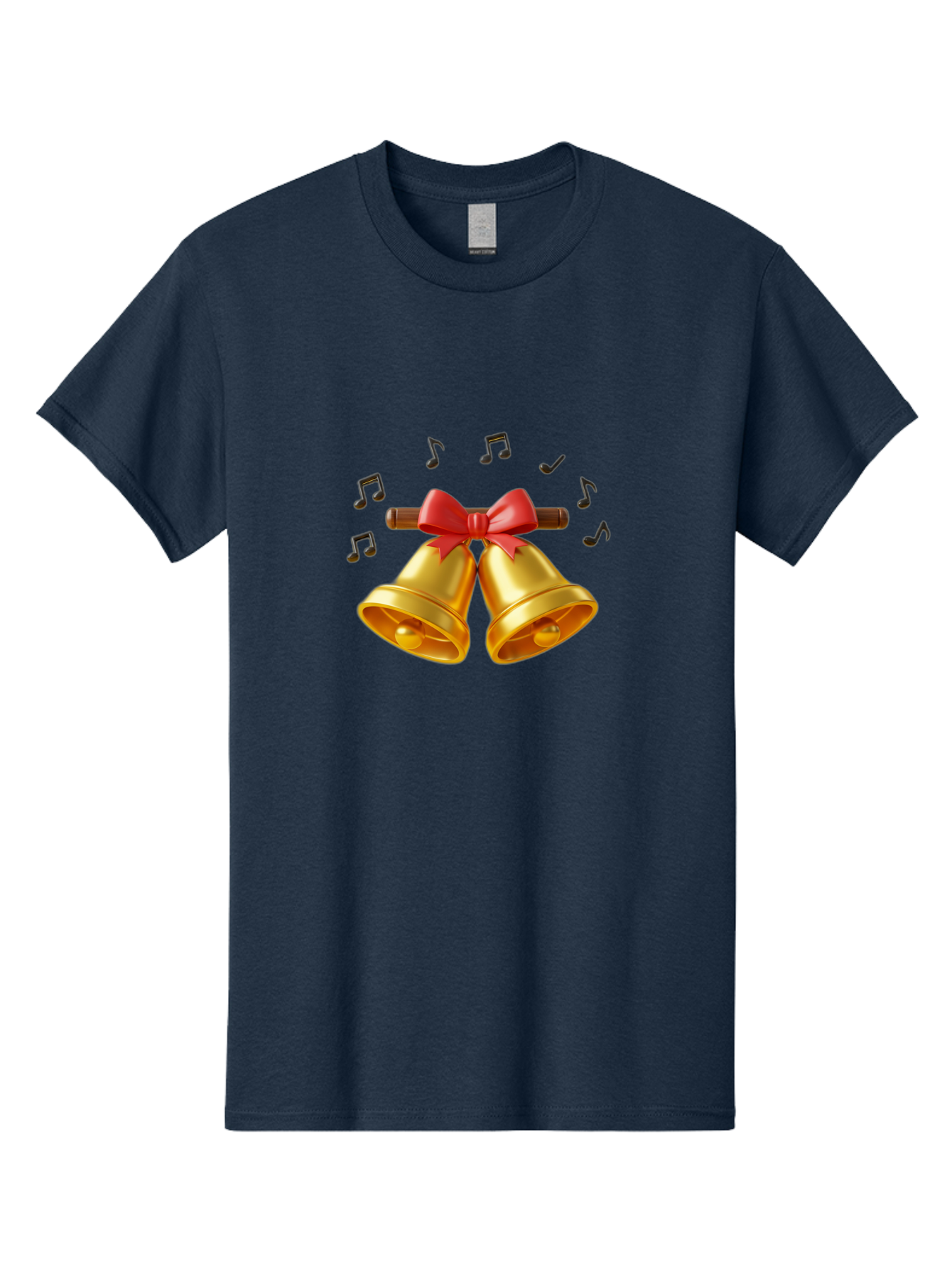 Christmas-Bells-1 Men'S Graphic Tee, 100% Cotton, Comfortable Casual Summer Wear, Machine Washable, Golden Christmas Bells, Red Bow, Festive Decor, Holiday Season, Jingling Sound, Musical Notes, Celebration, Joyful Atmosphere, Merry Christmas, Baa313
