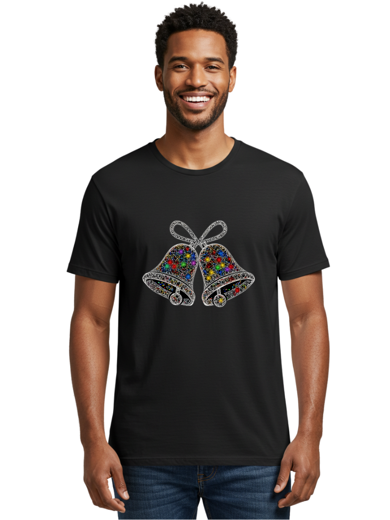 Christmas-Bells Men'S Graphic Tee, 100% Cotton, Comfortable Casual Summer Wear, Machine Washable, Holiday Bells, Colorful Jewels, Festive Decorations, Christmas Symbols, Shiny Ornaments, Celebratory Icons, Sparkling Decorations, Festive Cheer Baa316