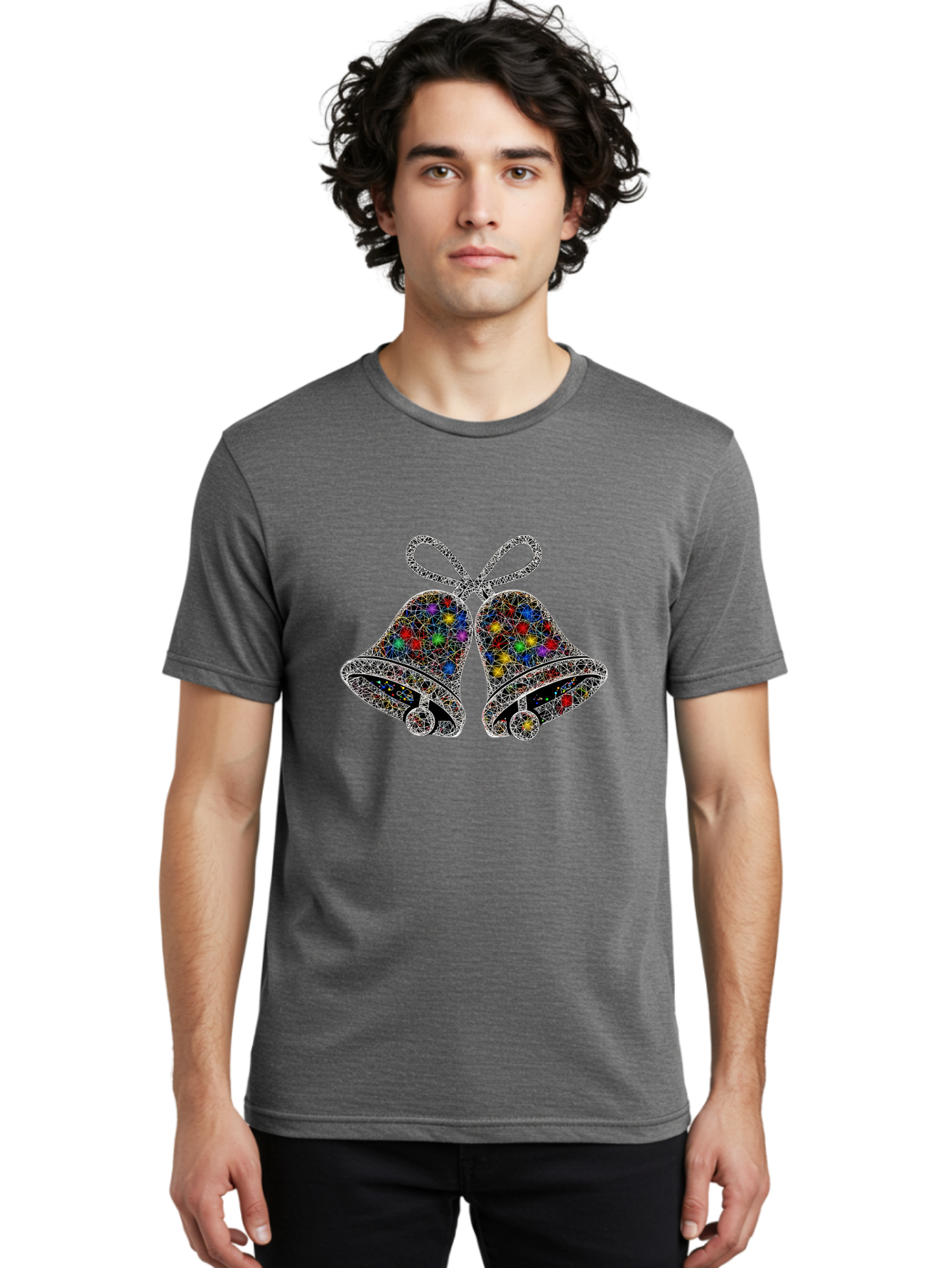 Christmas-Bells Men'S Graphic Tee, 100% Cotton, Comfortable Casual Summer Wear, Machine Washable, Holiday Bells, Colorful Jewels, Festive Decorations, Christmas Symbols, Shiny Ornaments, Celebratory Icons, Sparkling Decorations, Festive Cheer Baa316