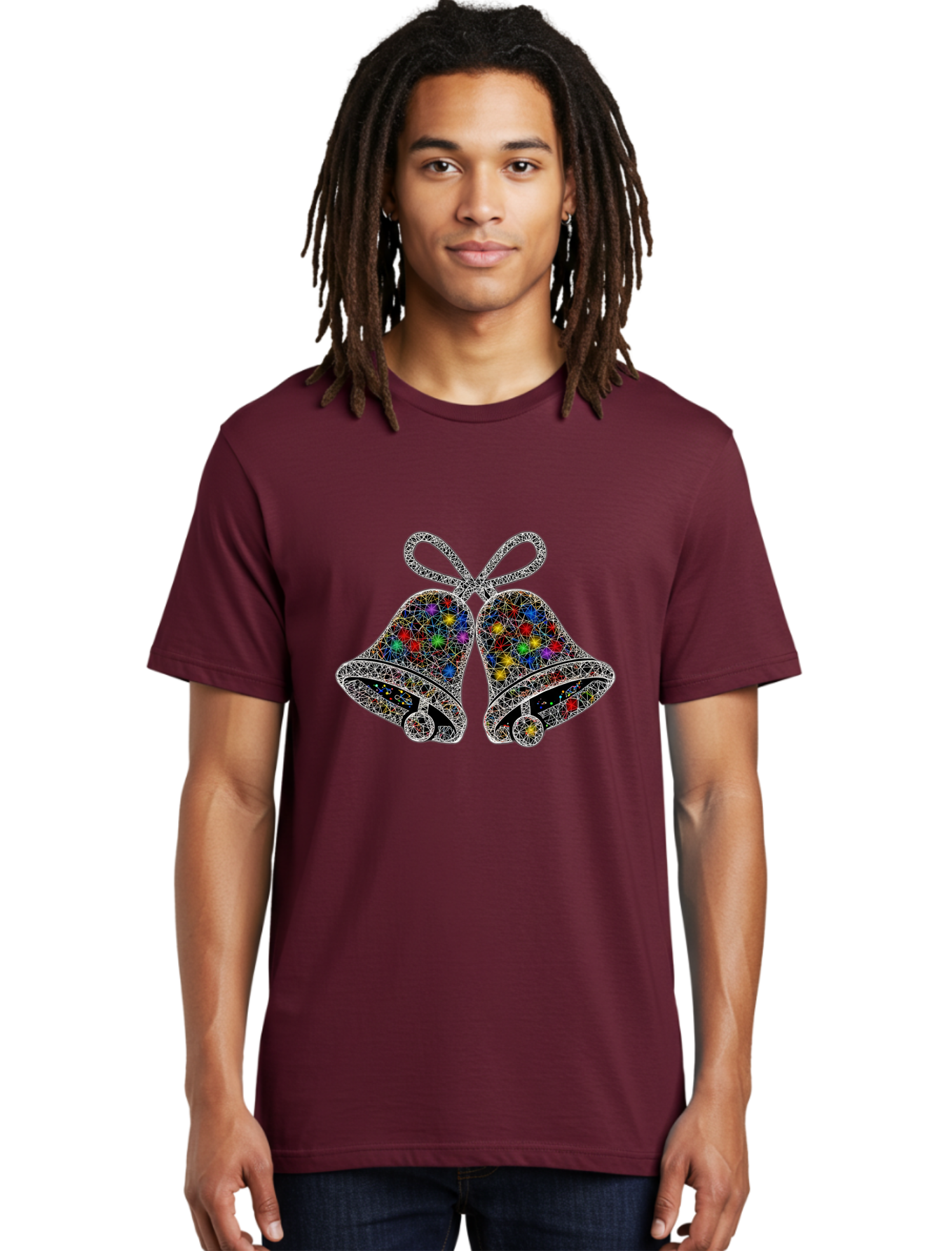 Christmas-Bells Men'S Graphic Tee, 100% Cotton, Comfortable Casual Summer Wear, Machine Washable, Holiday Bells, Colorful Jewels, Festive Decorations, Christmas Symbols, Shiny Ornaments, Celebratory Icons, Sparkling Decorations, Festive Cheer Baa316