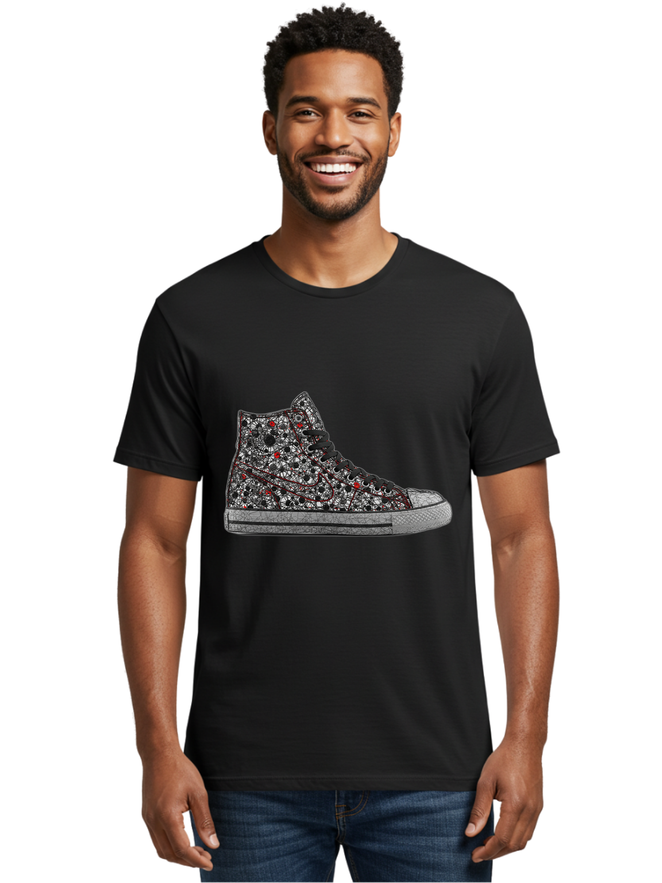 Chuck-Taylor-All-Star Men'S Graphic Tee, 100% Cotton, Comfortable Casual Summer Wear, Machine Washable, High Top Sneakers, Chunky Sole, Lace-Up Design, Floral Pattern, Bold Fashion, Statement Shoes, Converse Style, Canvas Material, Baa317