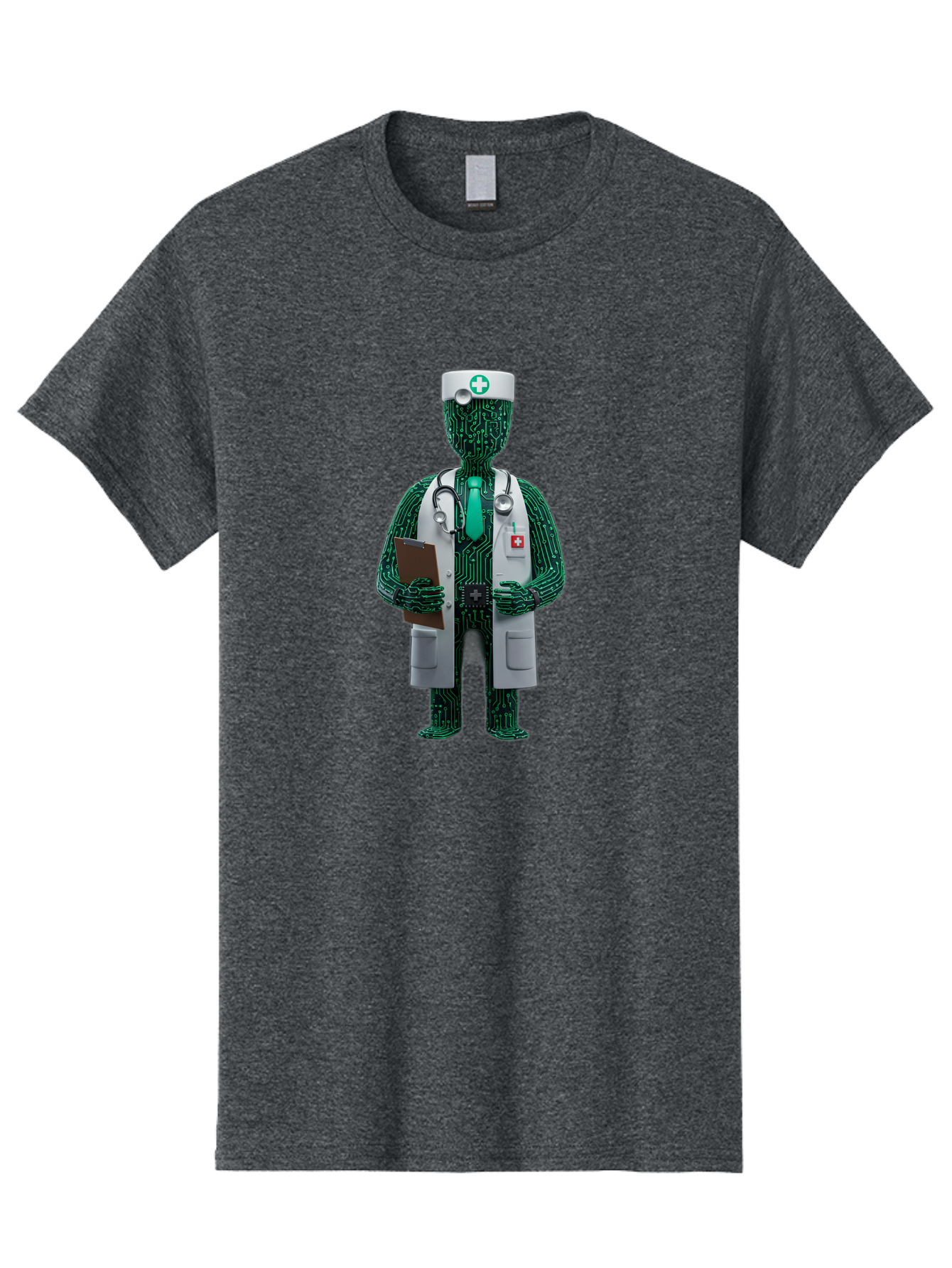 Circuit-Doctor Men'S Graphic Tee, 100% Cotton, Comfortable Casual Summer Wear, Machine Washable, Circuit Board Humanoid Doctor, Medical Professional, Stethoscope Around Neck, Clipboard In Hand, White Lab Coat, Red Cross Emblem, Baa320