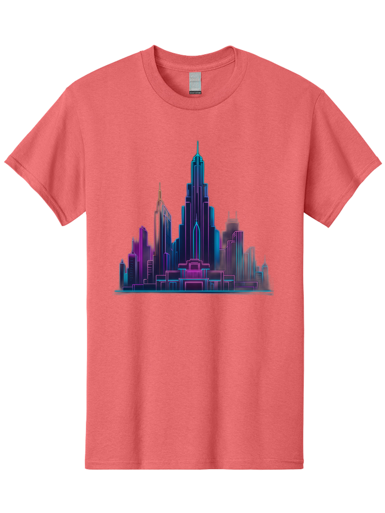 Cityscape-Skyscrapers Men'S Graphic Tee, 100% Cotton, Comfortable Casual Summer Wear, Machine Washable, City Skyline, Futuristic Architecture, Neon Lights, Modern Buildings, Urban Landscape, Skyscrapers, Cityscape, Contemporary Design, Baa321