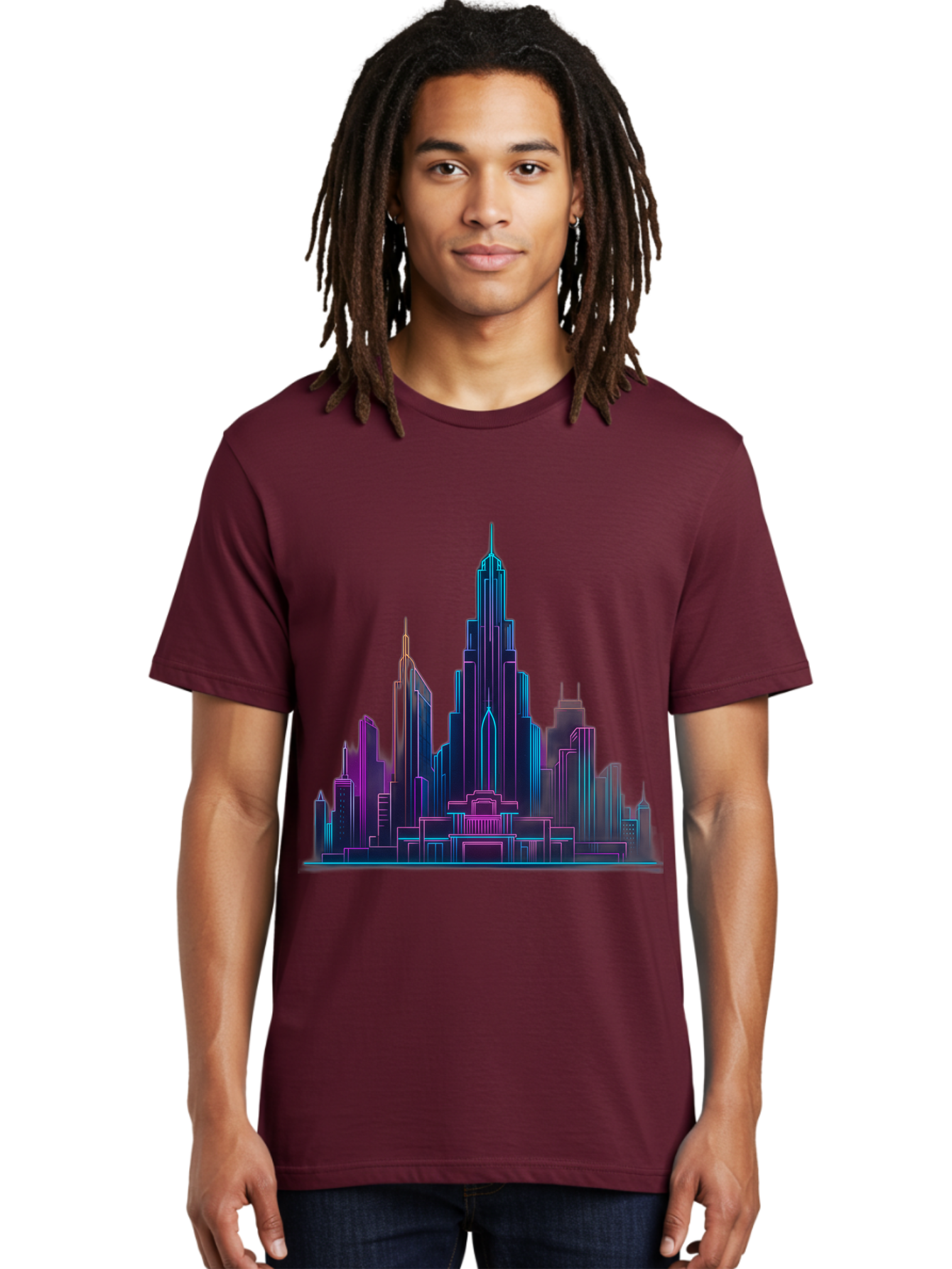 Cityscape-Skyscrapers Men'S Graphic Tee, 100% Cotton, Comfortable Casual Summer Wear, Machine Washable, City Skyline, Futuristic Architecture, Neon Lights, Modern Buildings, Urban Landscape, Skyscrapers, Cityscape, Contemporary Design, Baa321